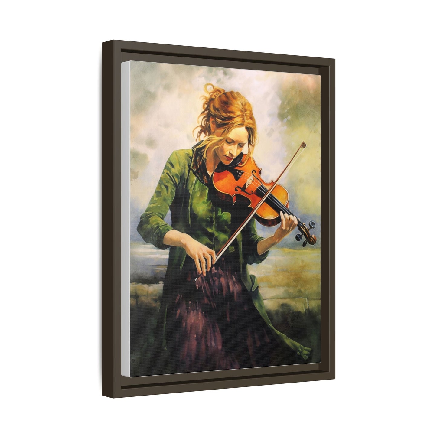 Young Girl with Fiddle wall art featuring a young musician playing the fiddle, printed on high-quality canvas for timeless and elegant décor.