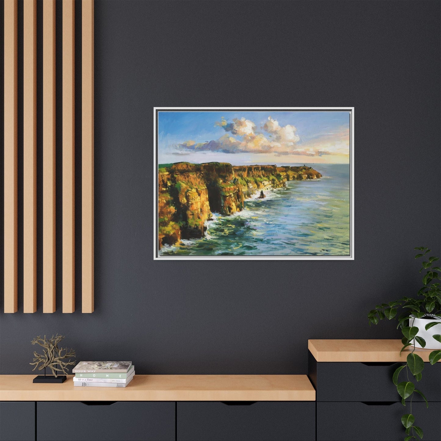 Cliffs of Moher wall art showcasing the dramatic Irish coastline, printed on high-quality canvas to bring natural beauty into your home décor.