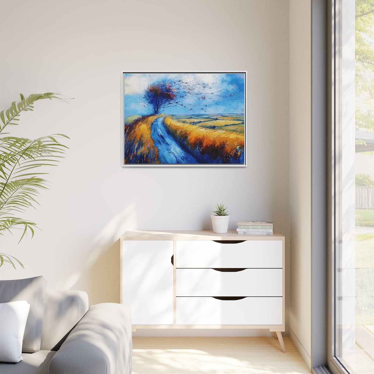 Autumn Leaves Scattering in Premium Pinewood Frame and Timeless Home Décor