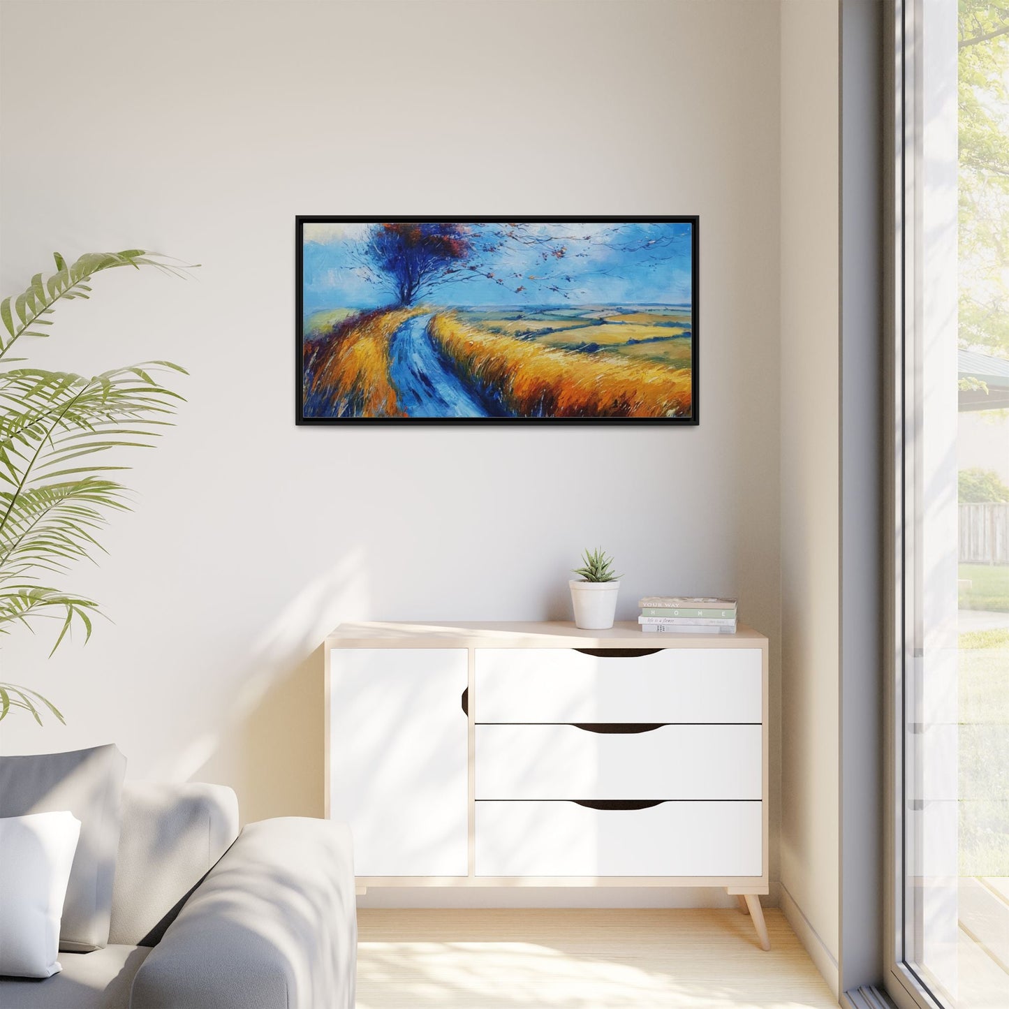 Autumn Leaves Scattering in Premium Pinewood Frame and Timeless Home Décor