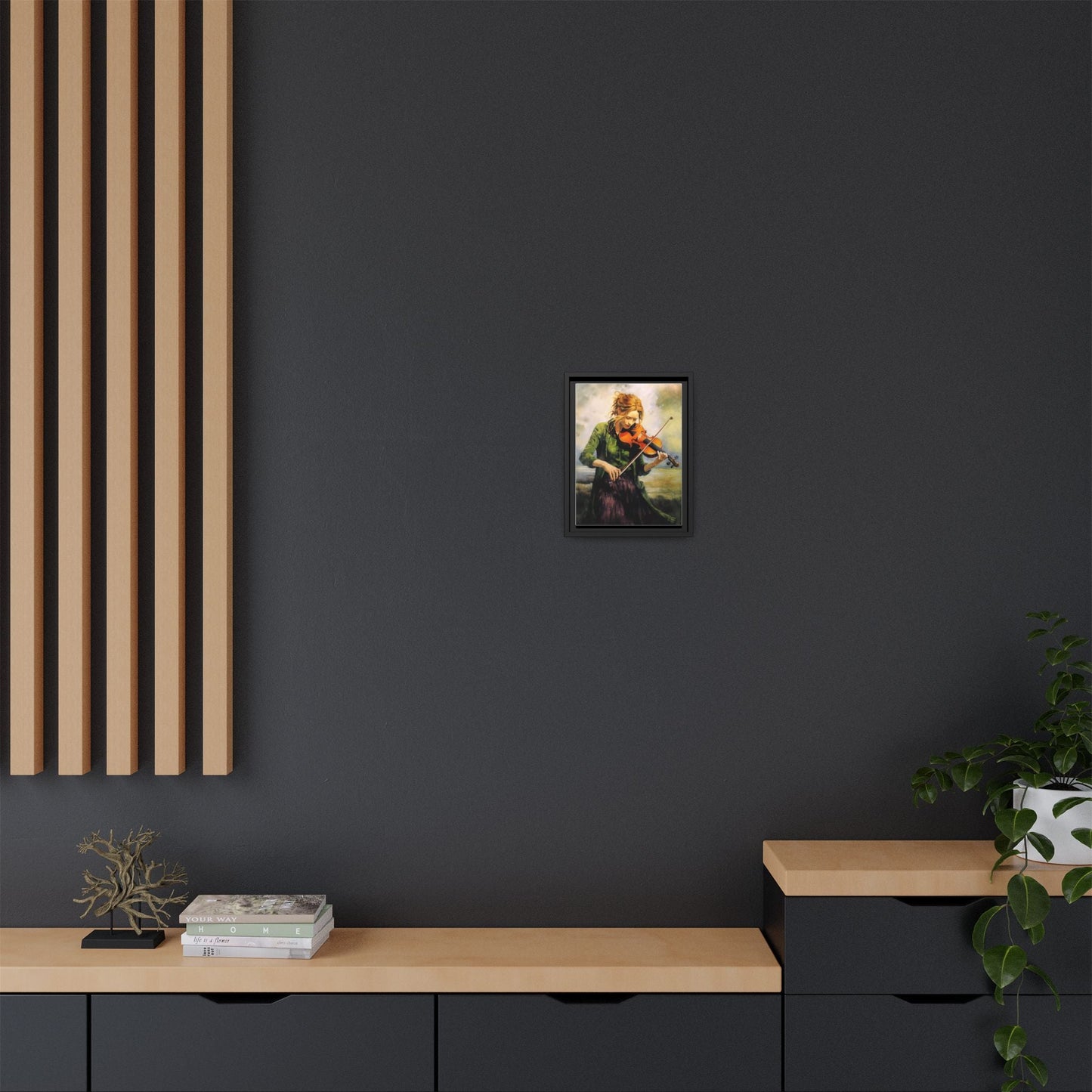 Young Girl with Fiddle wall art featuring a young musician playing the fiddle, printed on high-quality canvas for timeless and elegant décor.