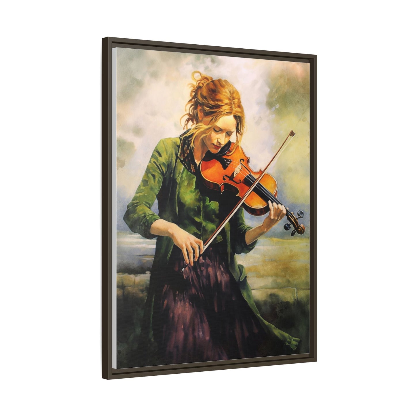 Young Girl with Fiddle wall art featuring a young musician playing the fiddle, printed on high-quality canvas for timeless and elegant décor.