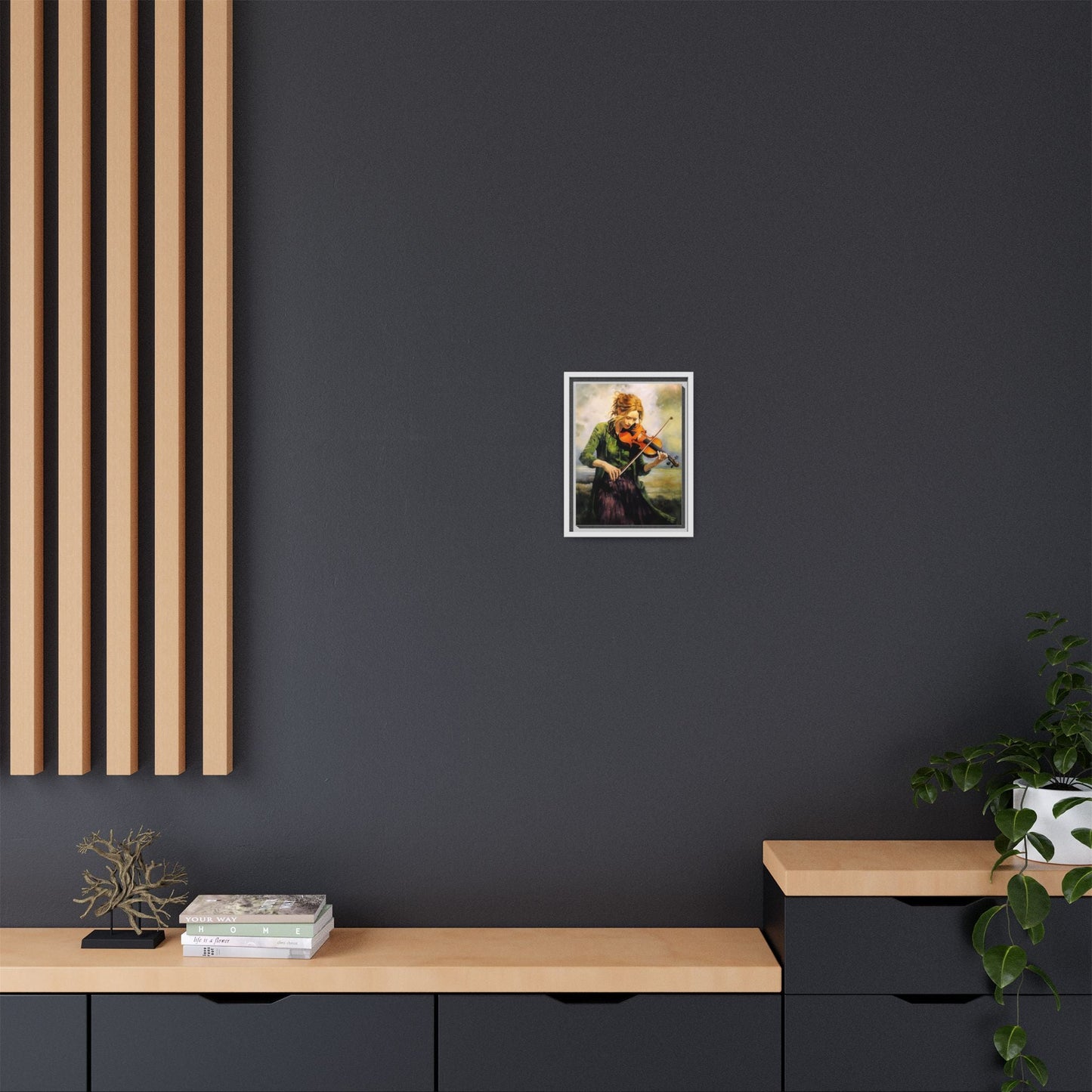 Young Girl with Fiddle wall art featuring a young musician playing the fiddle, printed on high-quality canvas for timeless and elegant décor.