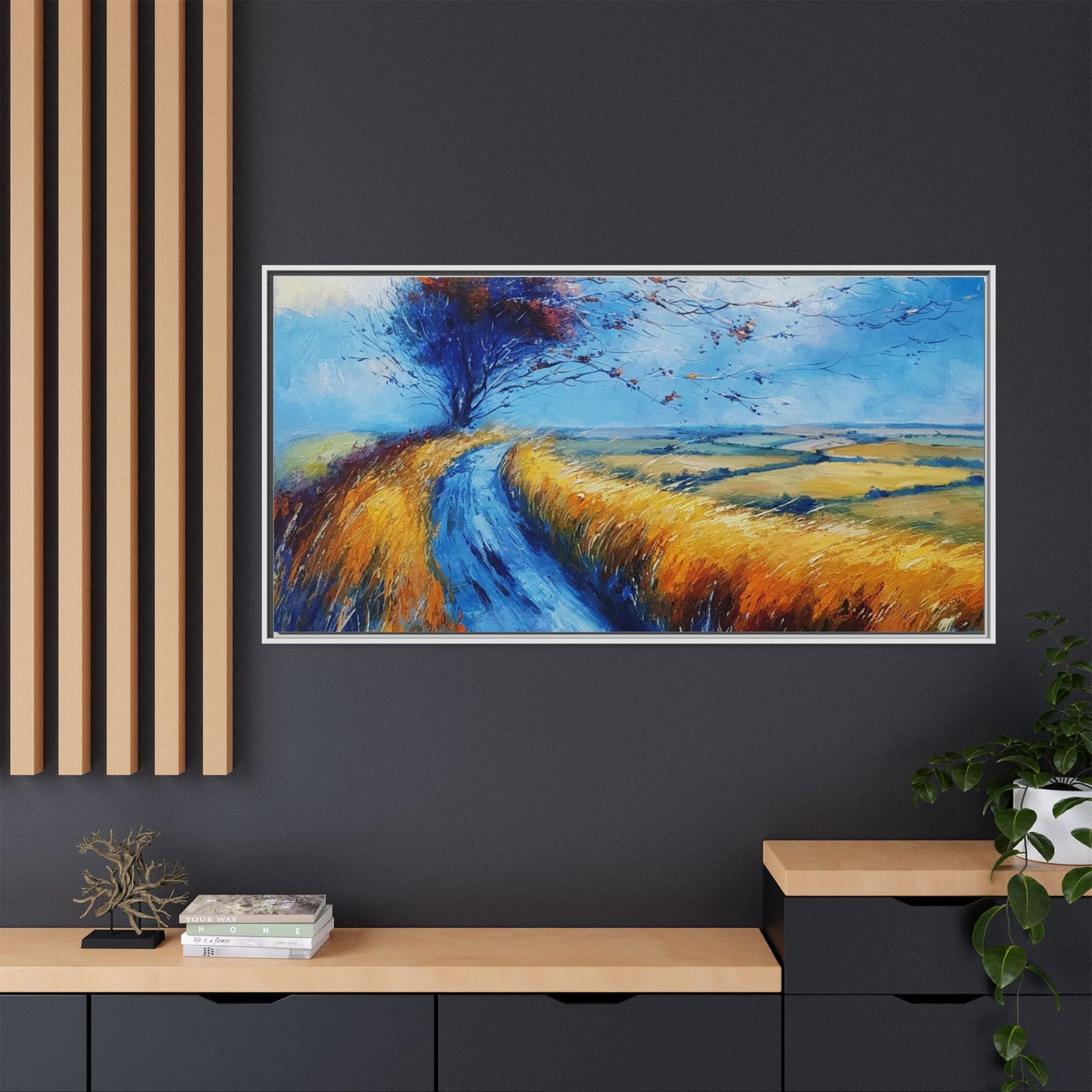 Autumn Leaves Scattering in Premium Pinewood Frame and Timeless Home Décor