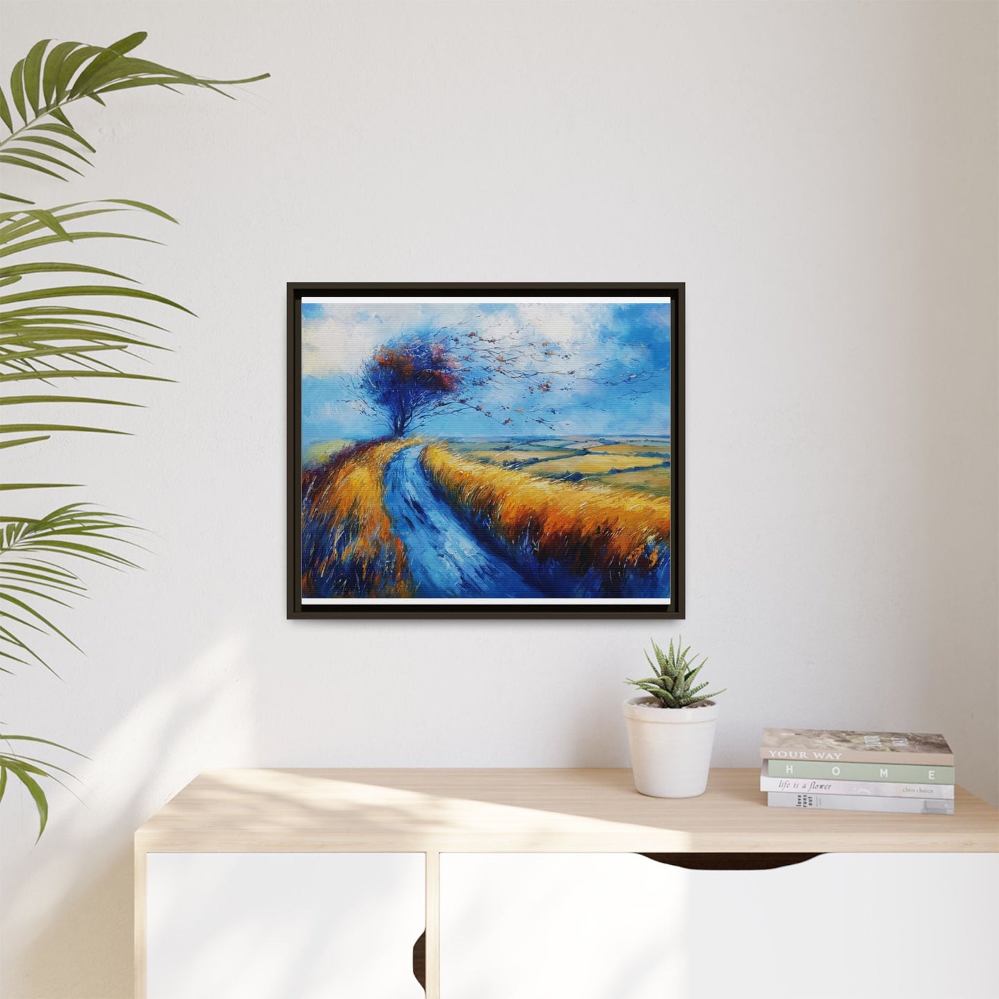 Autumn Leaves Scattering in Premium Pinewood Frame and Timeless Home Décor
