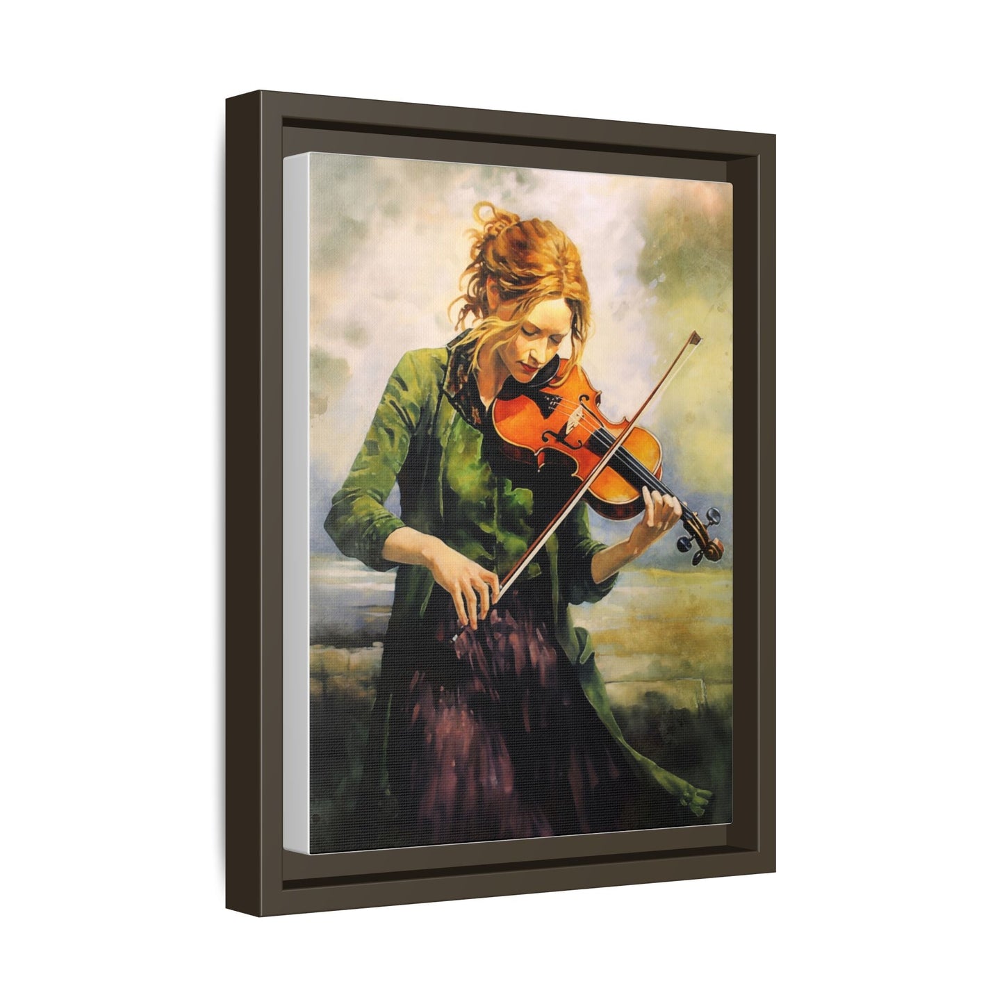 Young Girl with Fiddle wall art featuring a young musician playing the fiddle, printed on high-quality canvas for timeless and elegant décor.