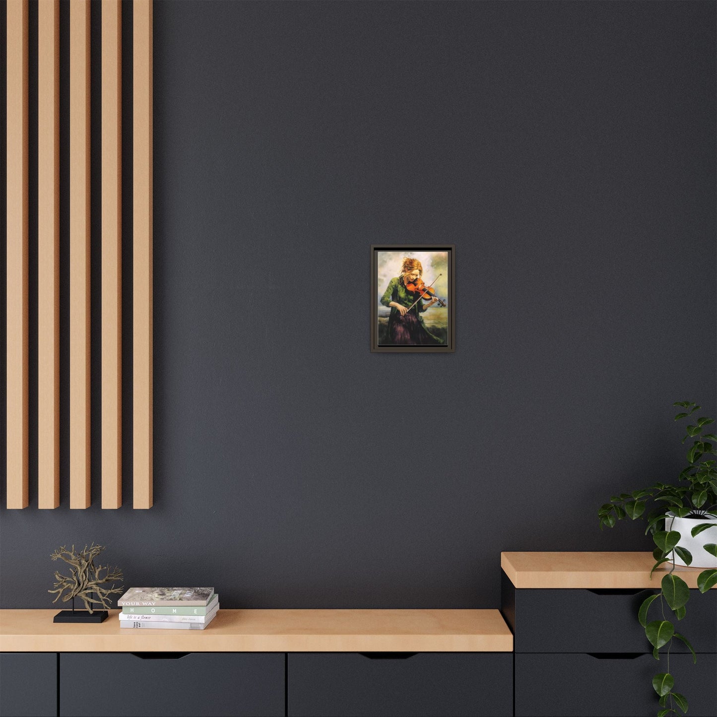 Young Girl with Fiddle wall art featuring a young musician playing the fiddle, printed on high-quality canvas for timeless and elegant décor.