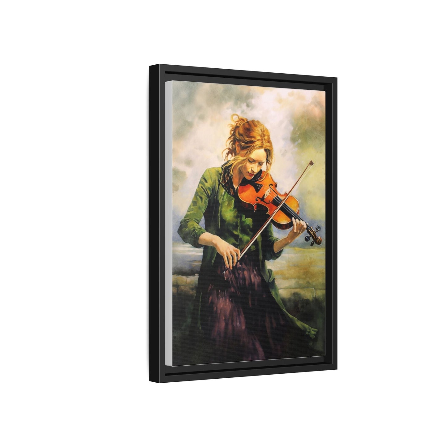 Young Girl with Fiddle wall art featuring a young musician playing the fiddle, printed on high-quality canvas for timeless and elegant décor.