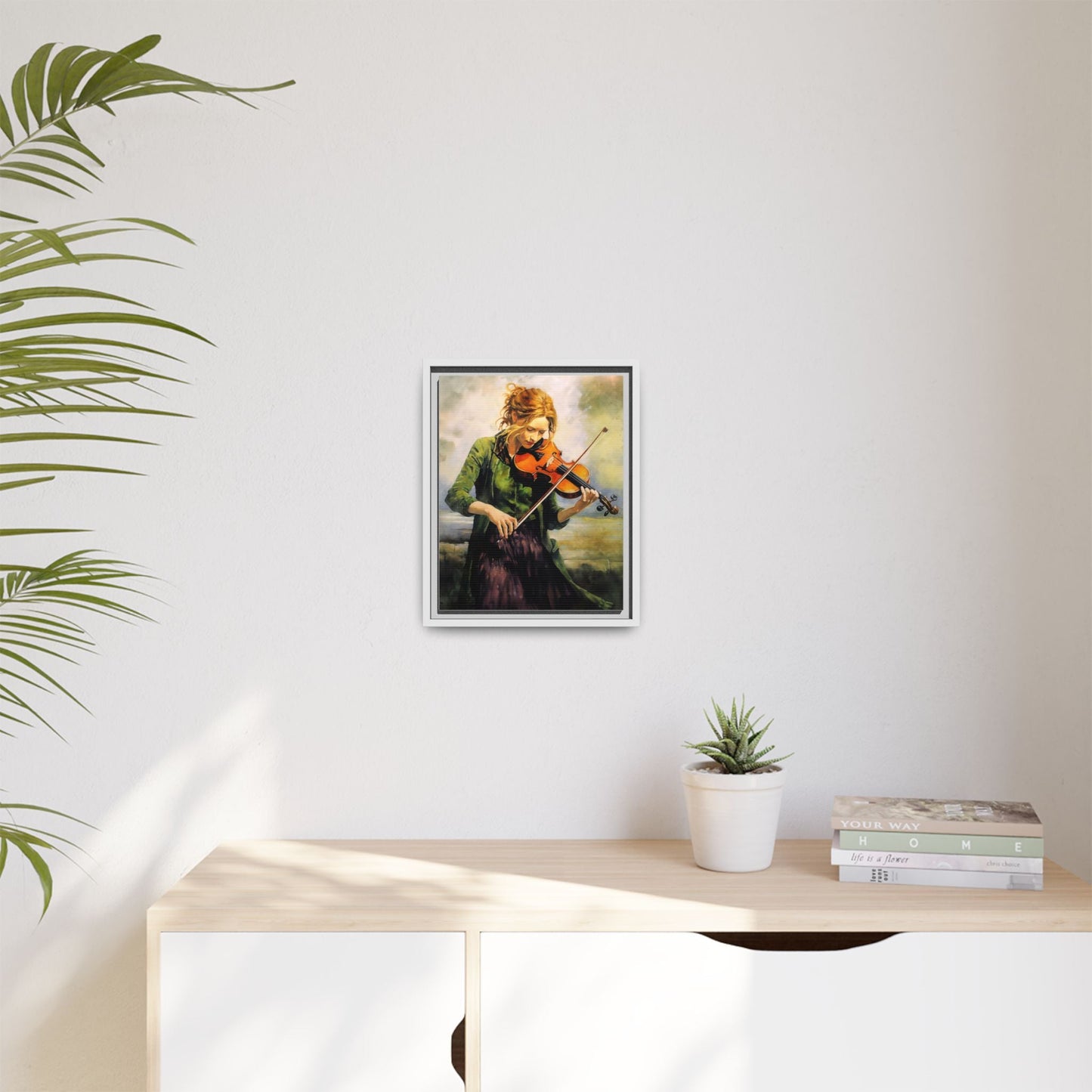 Young Girl with Fiddle wall art featuring a young musician playing the fiddle, printed on high-quality canvas for timeless and elegant décor.