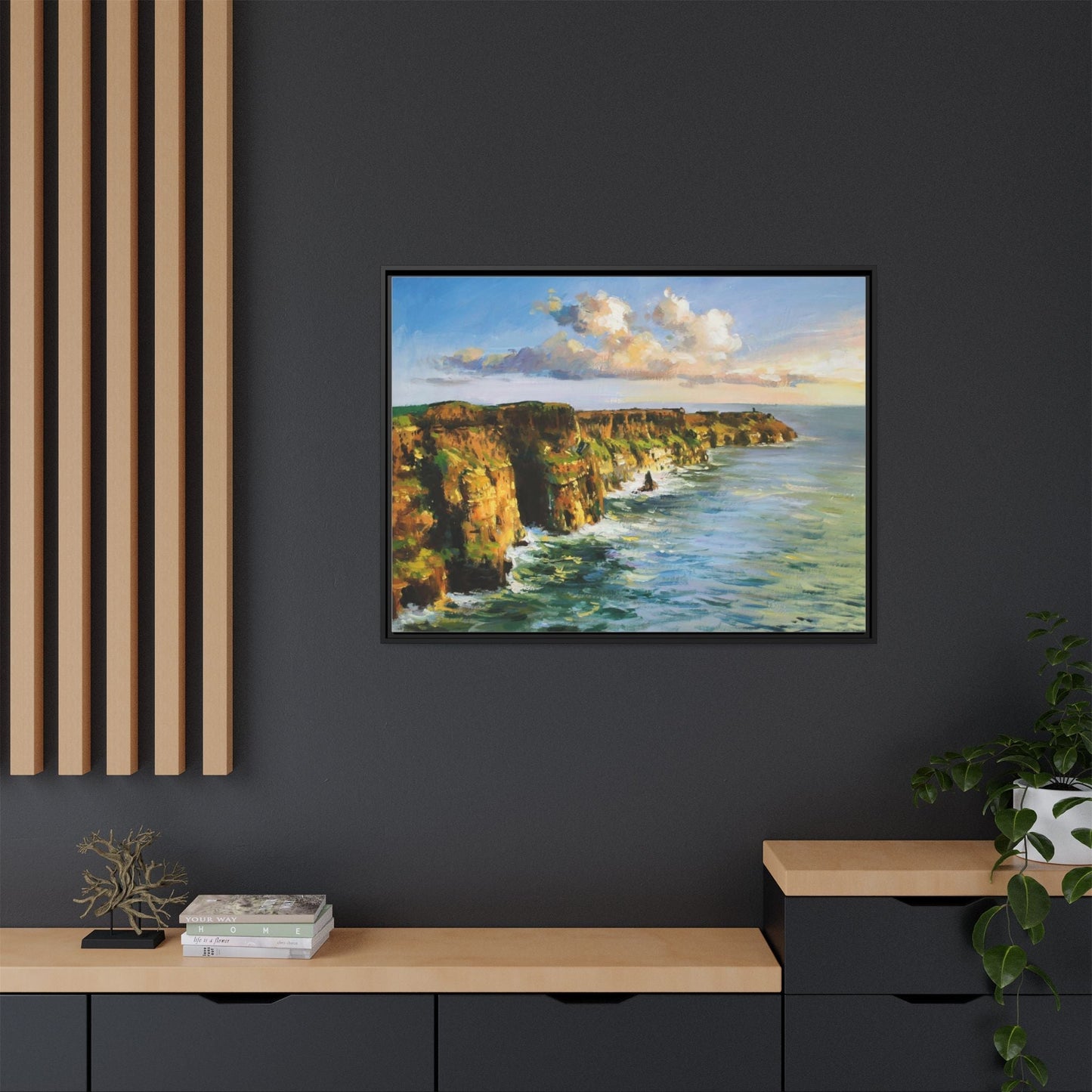 Cliffs of Moher wall art showcasing the dramatic Irish coastline, printed on high-quality canvas to bring natural beauty into your home décor.