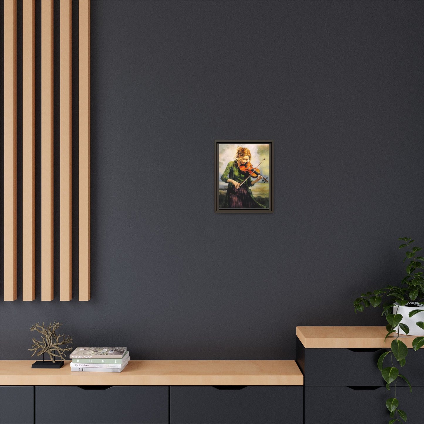 Young Girl with Fiddle wall art featuring a young musician playing the fiddle, printed on high-quality canvas for timeless and elegant décor.