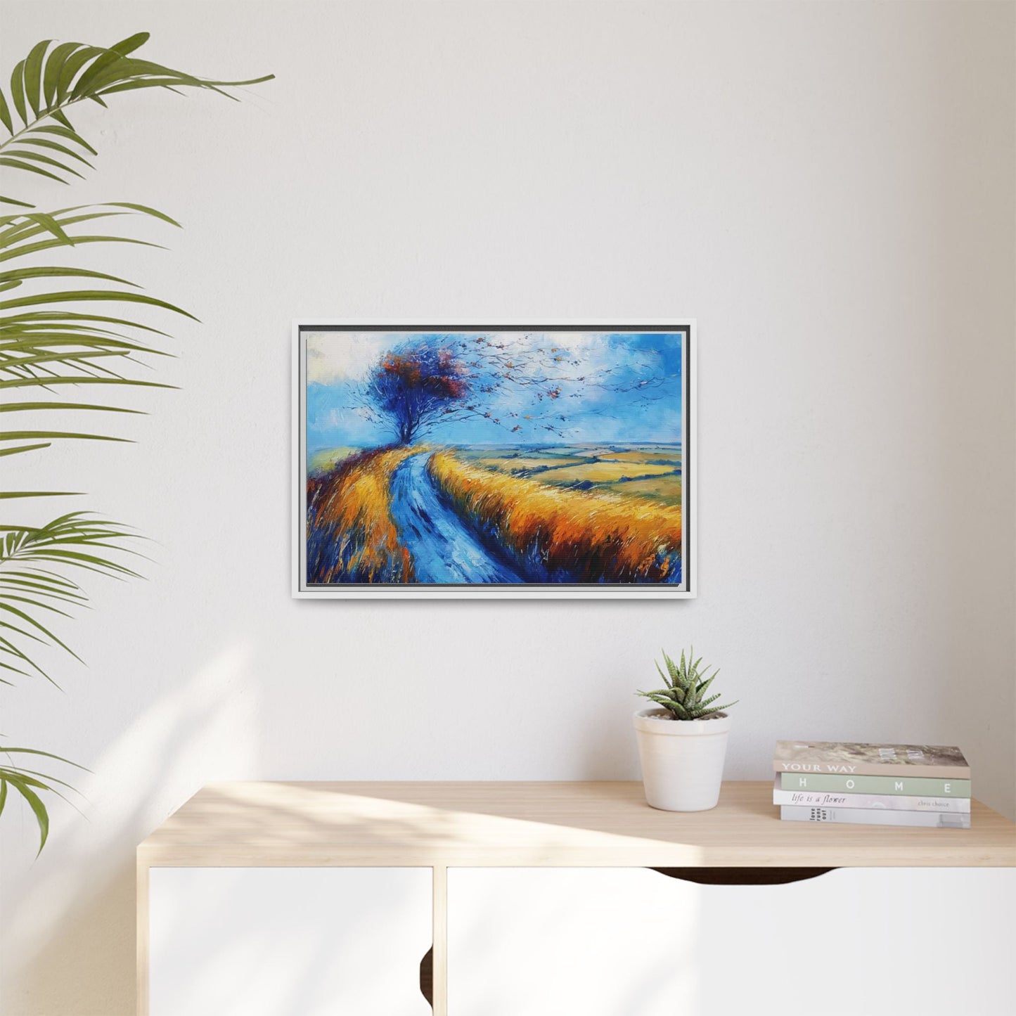 Autumn Leaves Scattering in Premium Pinewood Frame and Timeless Home Décor
