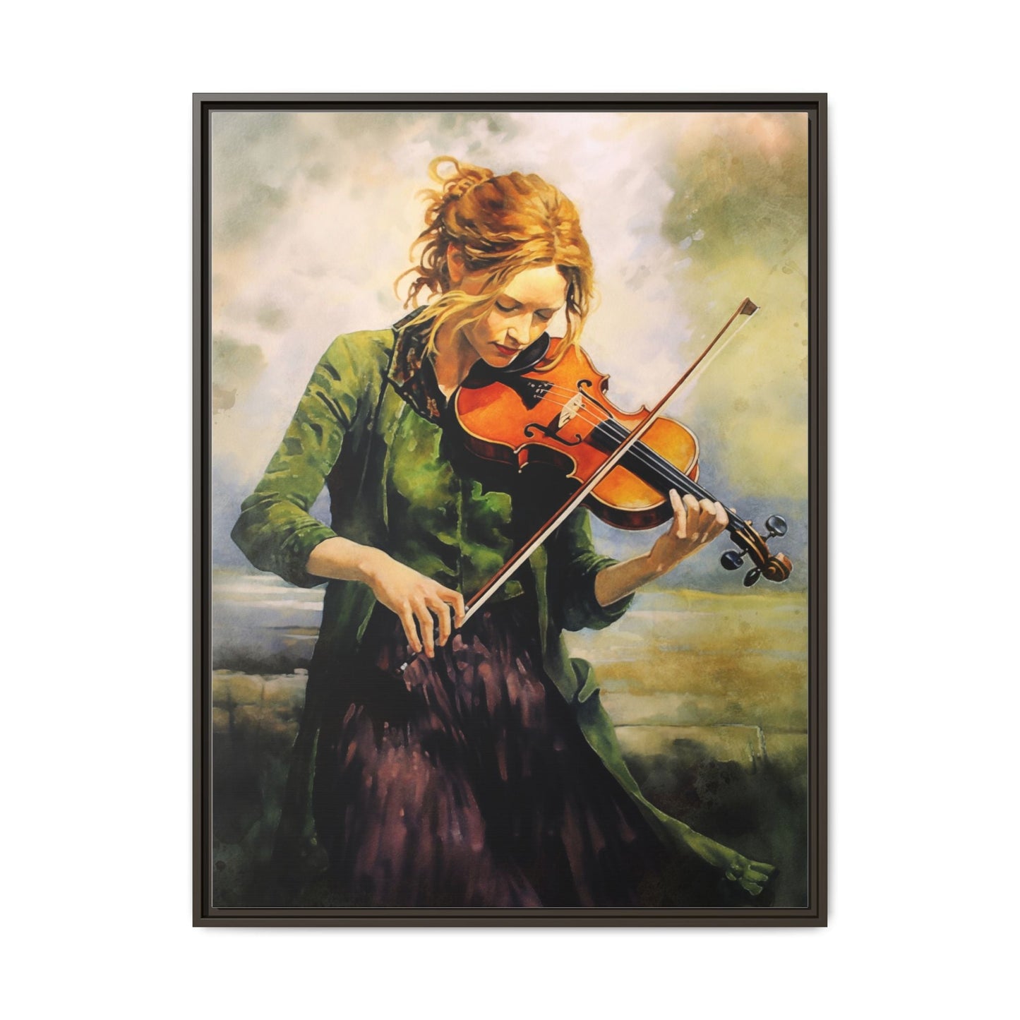 Young Girl with Fiddle wall art featuring a young musician playing the fiddle, printed on high-quality canvas for timeless and elegant décor.