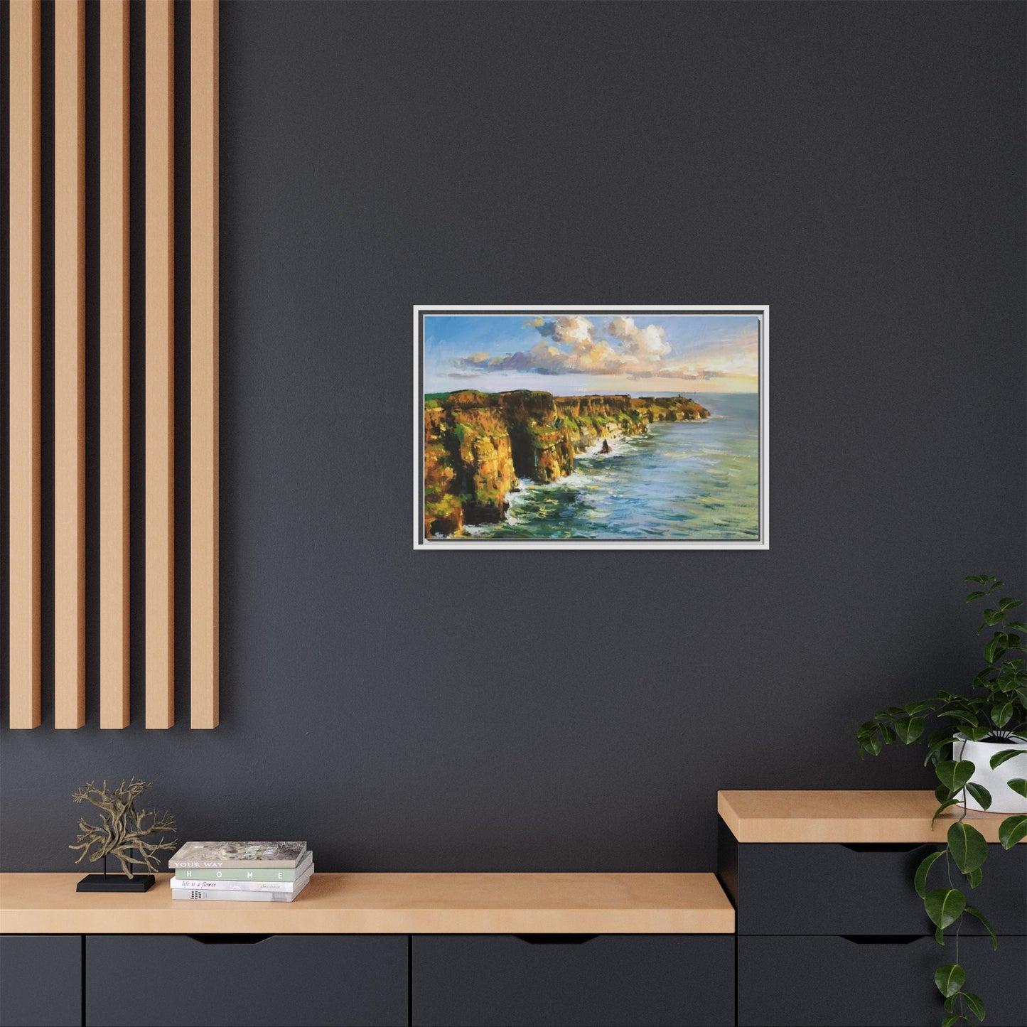 Cliffs of Moher wall art showcasing the dramatic Irish coastline, printed on high-quality canvas to bring natural beauty into your home décor.