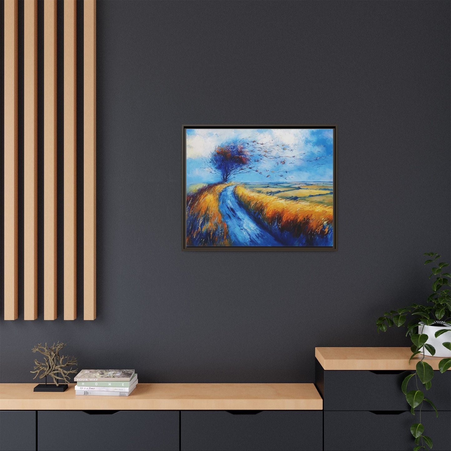 Autumn Leaves Scattering in Premium Pinewood Frame and Timeless Home Décor