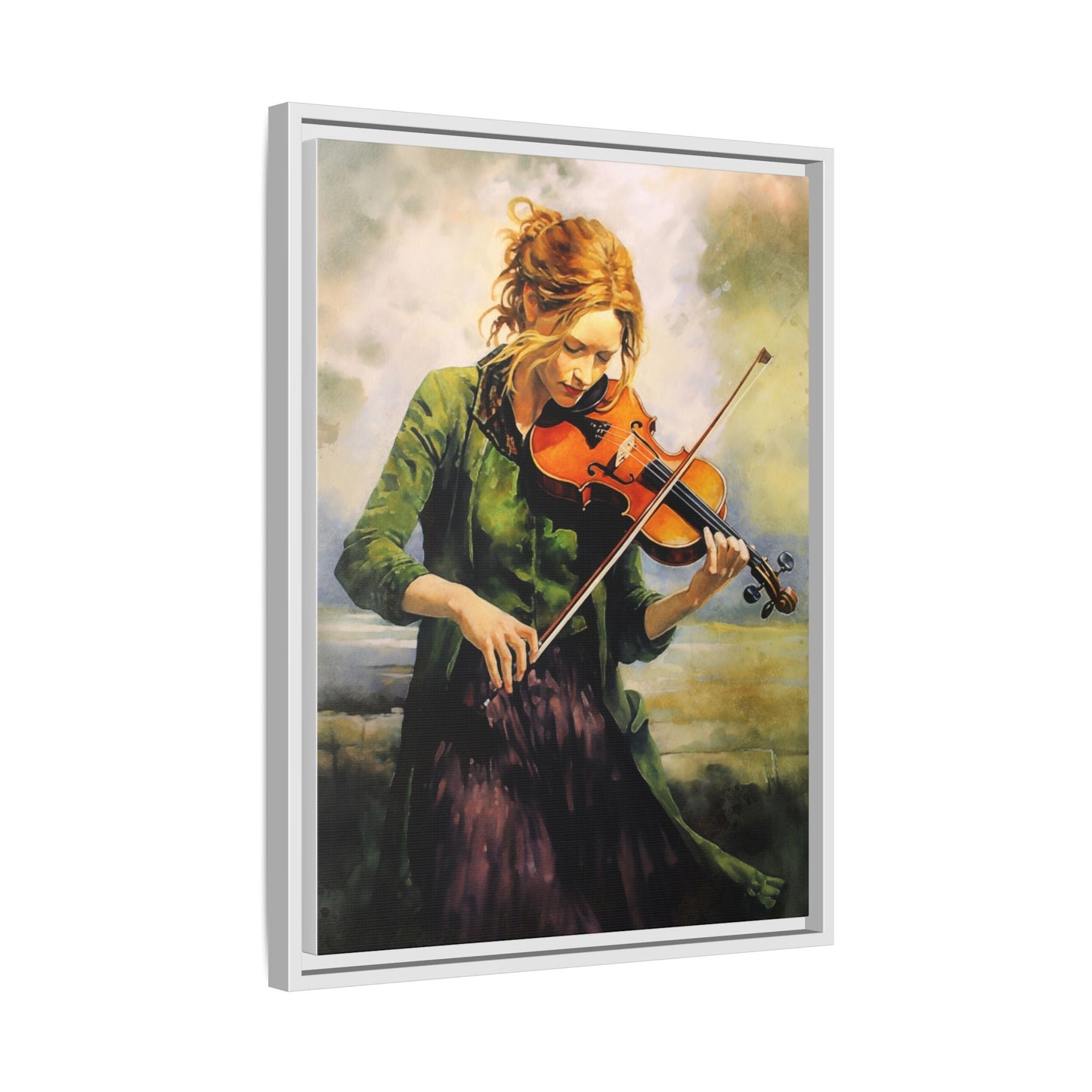 Young Girl with Fiddle wall art featuring a young musician playing the fiddle, printed on high-quality canvas for timeless and elegant décor.