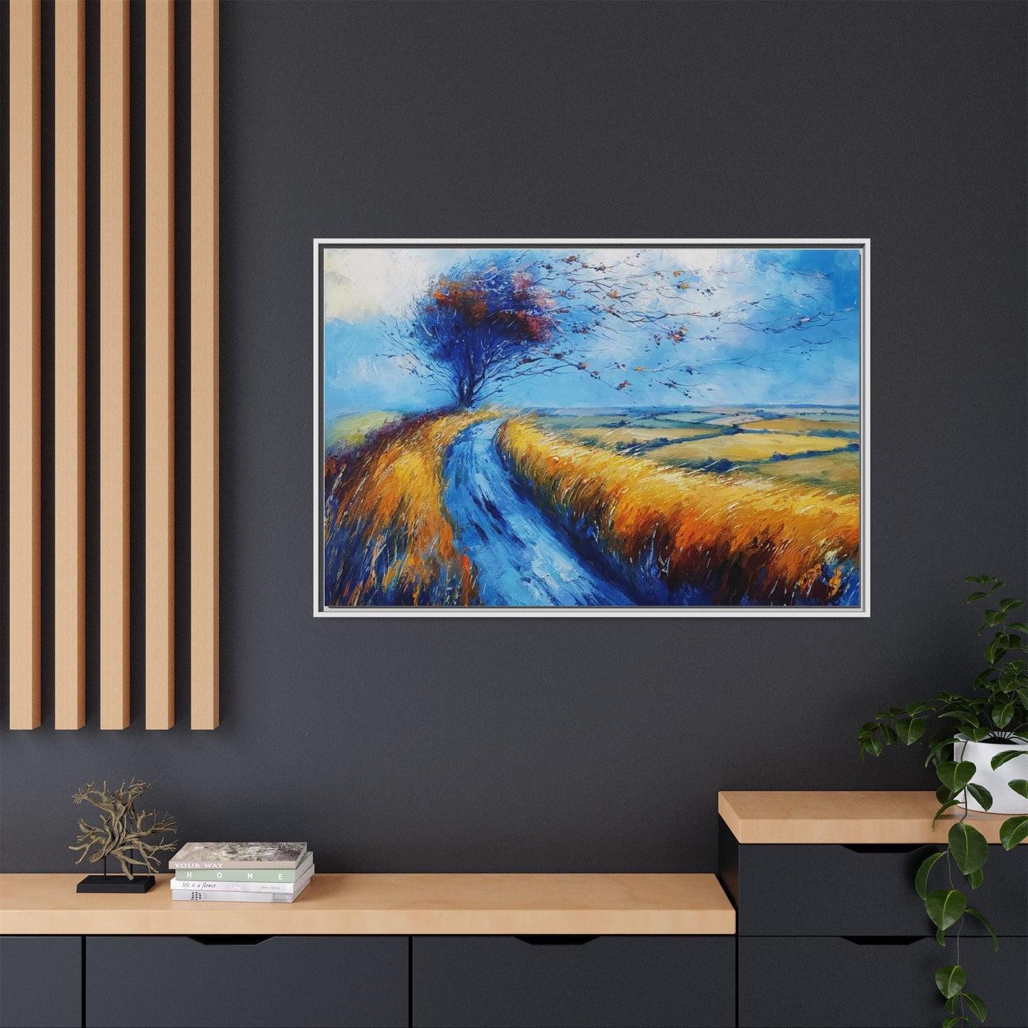Autumn Leaves Scattering in Premium Pinewood Frame and Timeless Home Décor