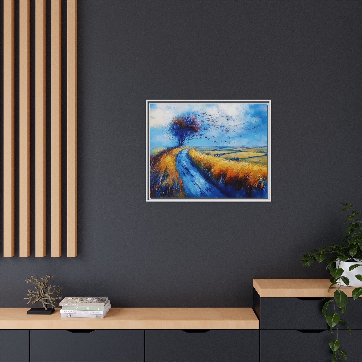 Autumn Leaves Scattering in Premium Pinewood Frame and Timeless Home Décor