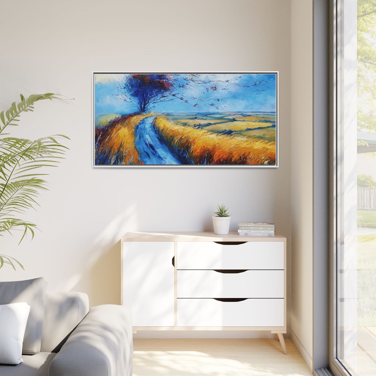 Autumn Leaves Scattering in Premium Pinewood Frame and Timeless Home Décor