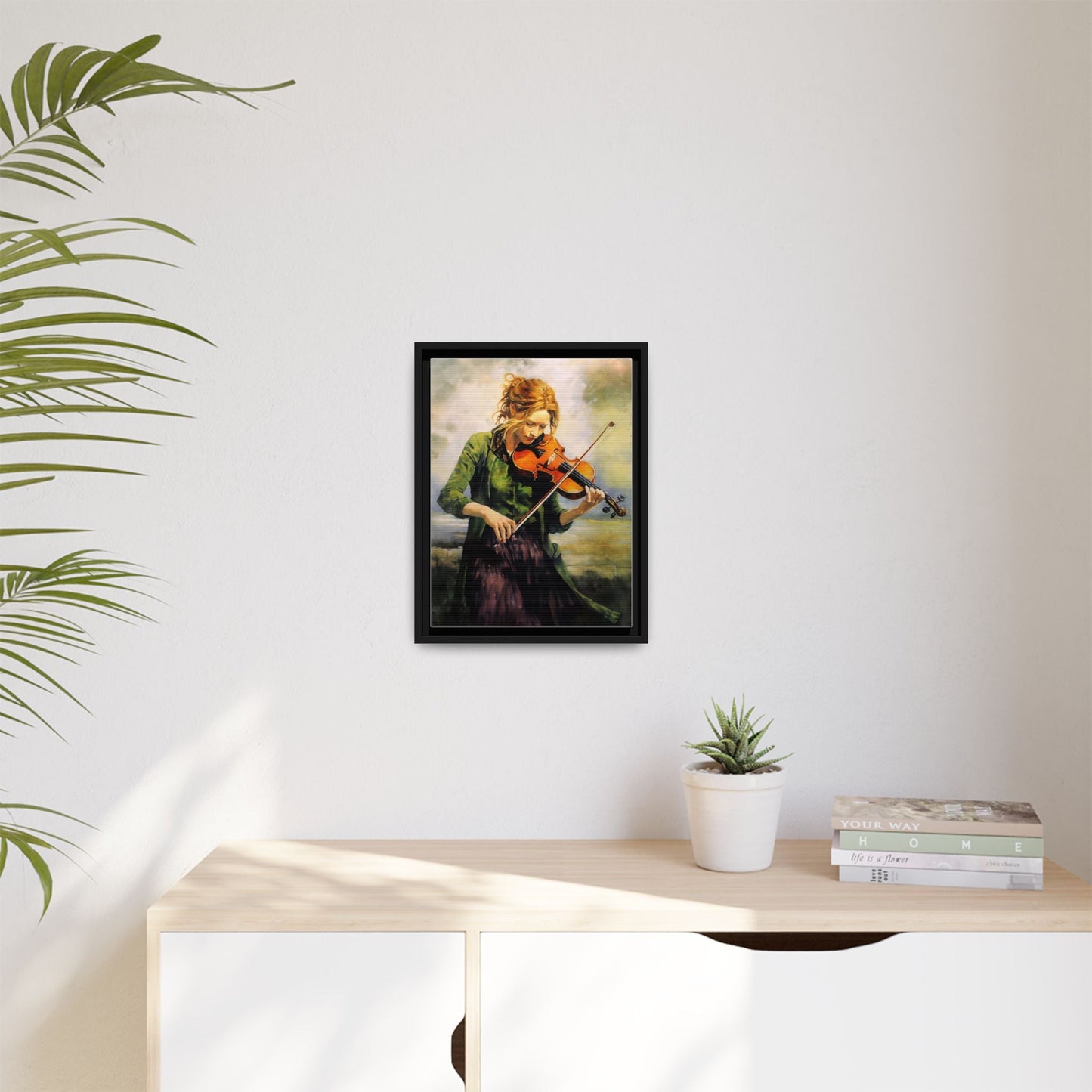 Young Girl with Fiddle wall art featuring a young musician playing the fiddle, printed on high-quality canvas for timeless and elegant décor.