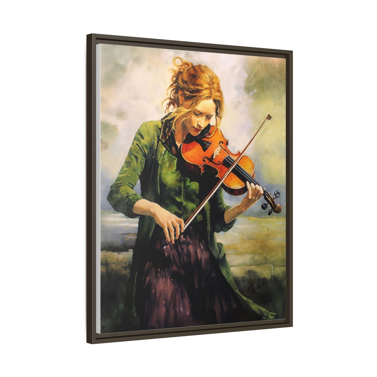 Young Girl with Fiddle wall art featuring a young musician playing the fiddle, printed on high-quality canvas for timeless and elegant décor.