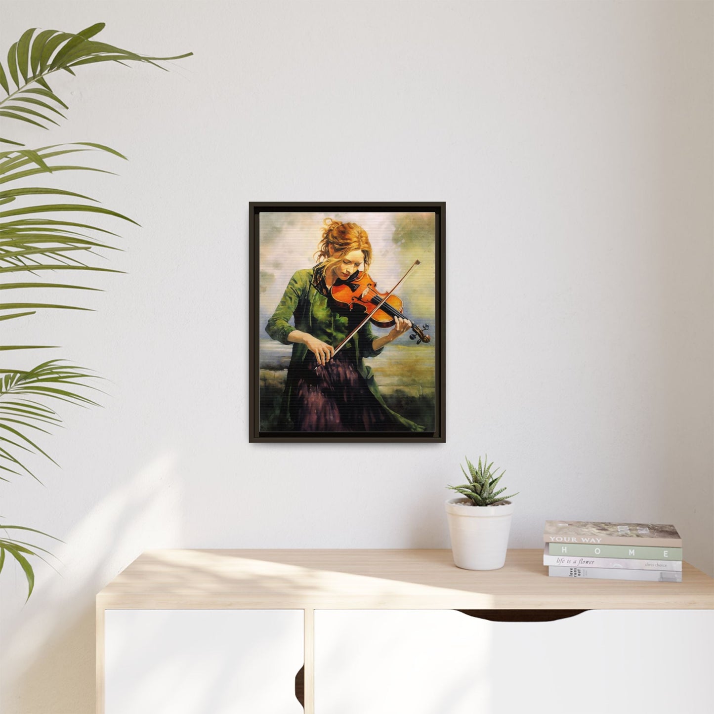 Young Girl with Fiddle wall art featuring a young musician playing the fiddle, printed on high-quality canvas for timeless and elegant décor.