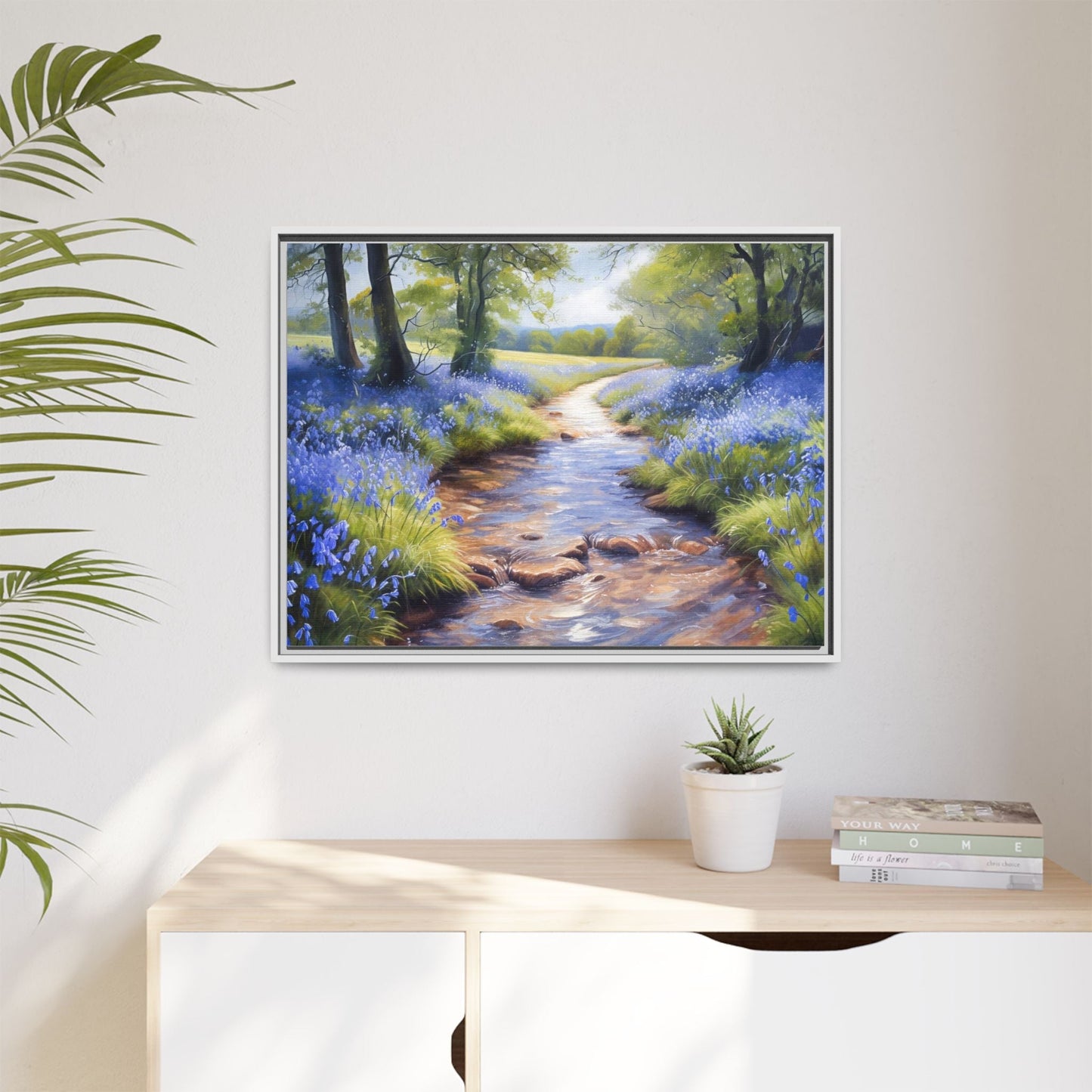 Bluebell Stream Wall Art - Serene Nature Landscape Canvas Print