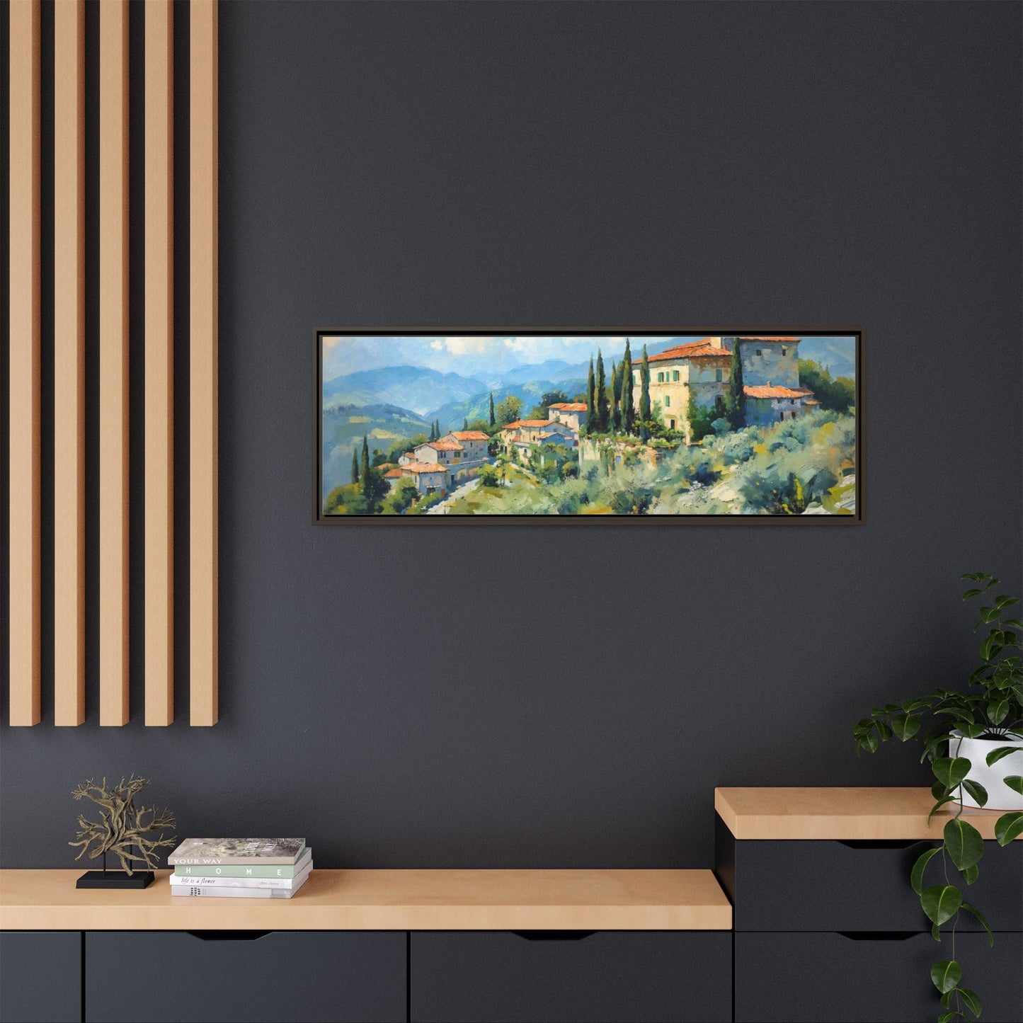 Tuscan Village on Hill - Captivating Italian Landscape Canvas Print for Timeless Home Décor