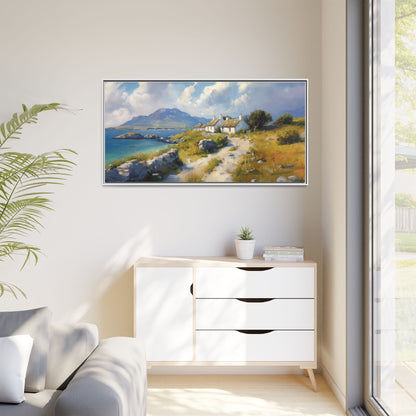 Blustery Day wall art featuring a dramatic wind-swept landscape in a pinewood frame.