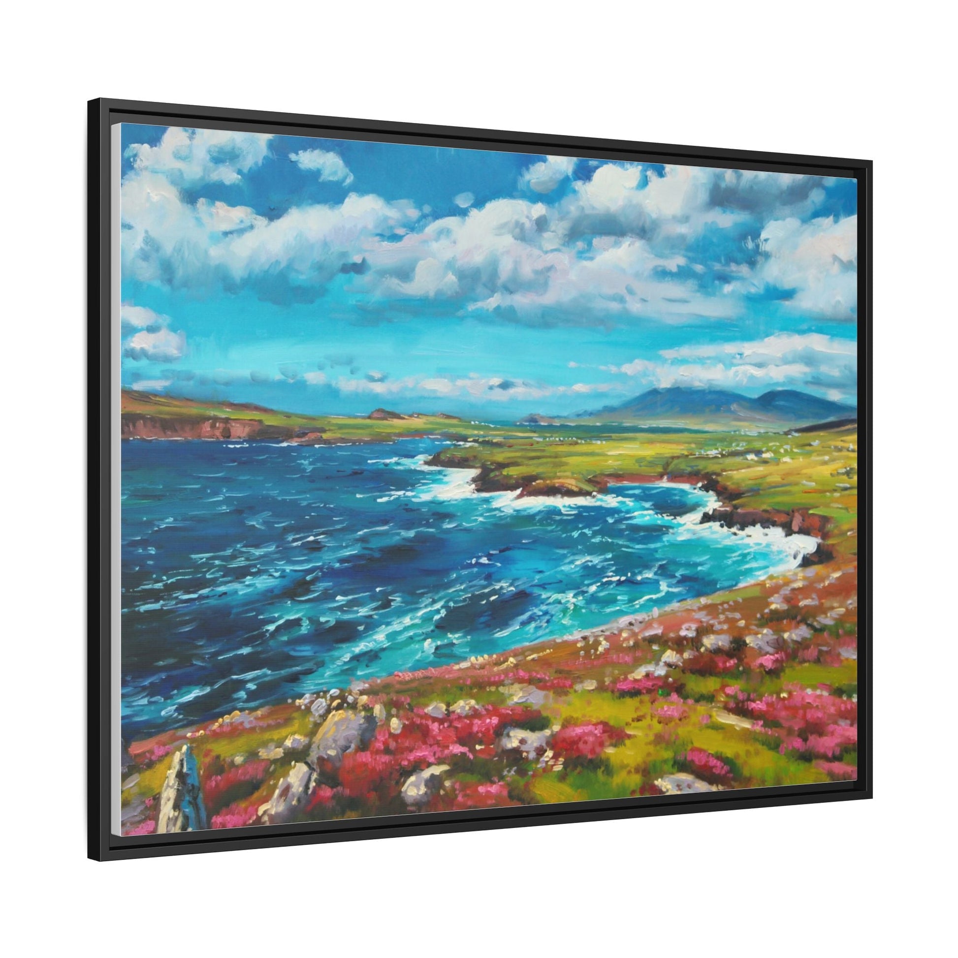 Dingle Peninsula wall art featuring a scenic view of Ireland's rugged coastline, printed on high-quality canvas with a premium frame.