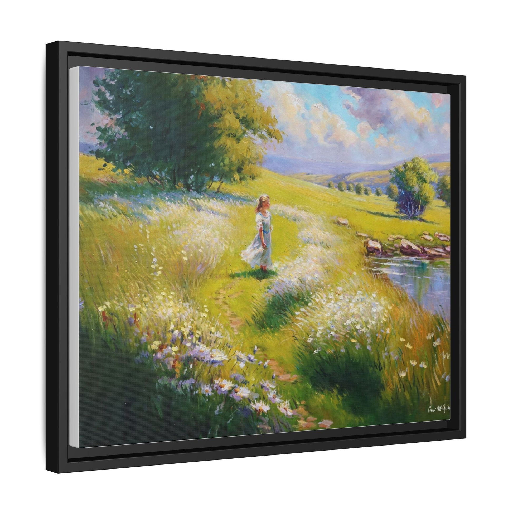 Young Girl By Lake Wall Art - Serene Portrait of a Girl by a Tranquil Lake for Home Décor