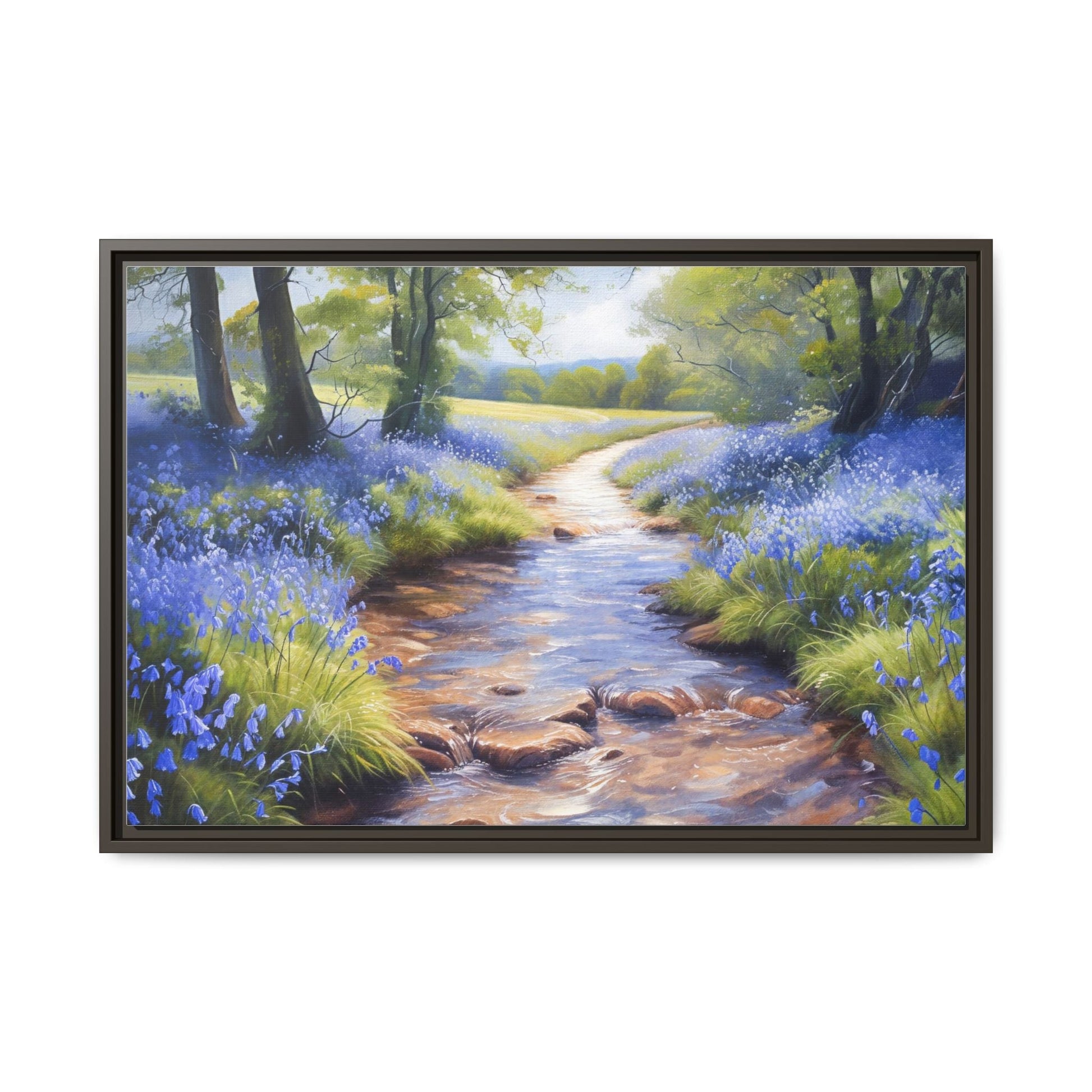 Bluebell Stream Wall Art - Serene Nature Landscape Canvas Print