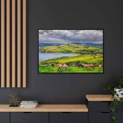 Cushendun Hills wall art showcasing rolling hills and scenic Irish landscapes, framed in high-quality materials for an elegant look.