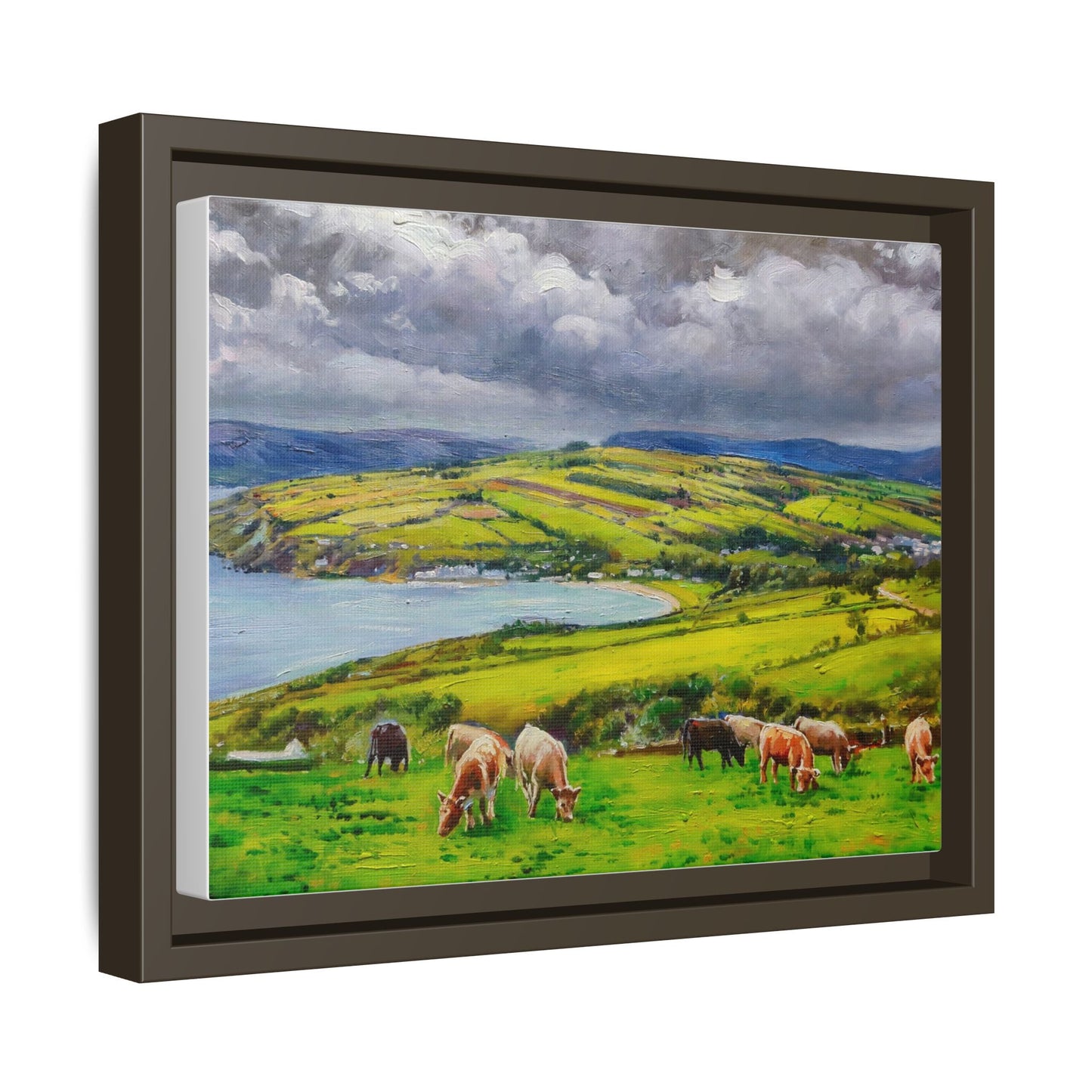 Cushendun Hills wall art showcasing rolling hills and scenic Irish landscapes, framed in high-quality materials for an elegant look.