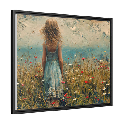 Young Girl Looking Out To Sea wall art, featuring a peaceful ocean view and a young girl in contemplation, printed on high-quality canvas for timeless décor.