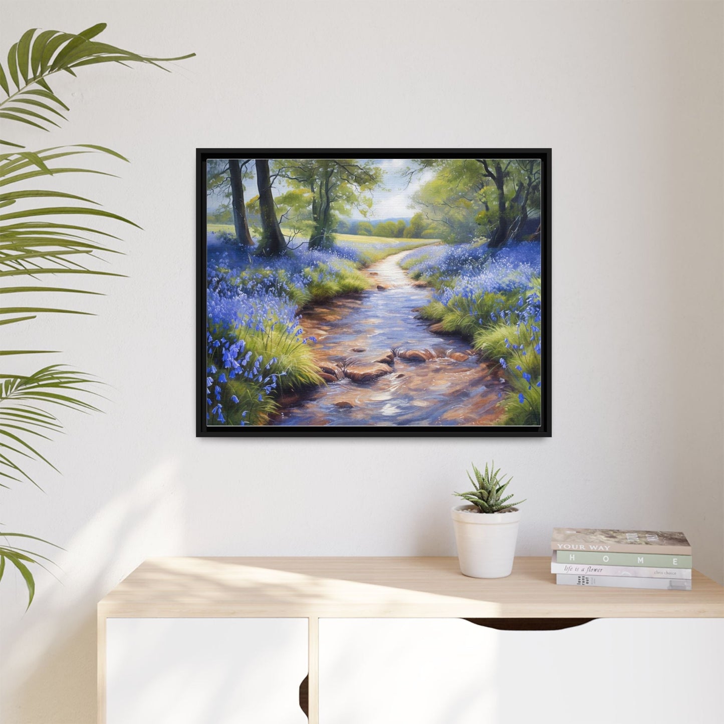 Bluebell Stream Wall Art - Serene Nature Landscape Canvas Print