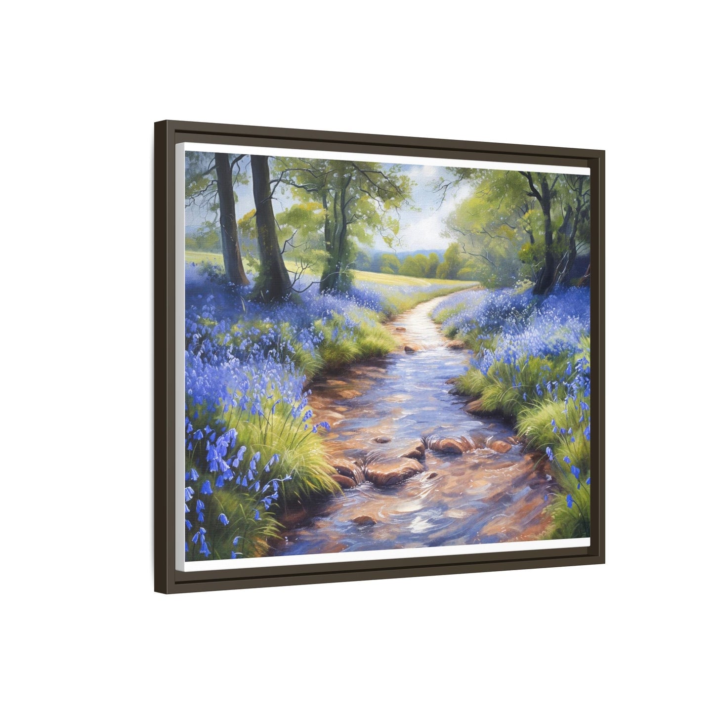 Bluebell Stream Wall Art - Serene Nature Landscape Canvas Print