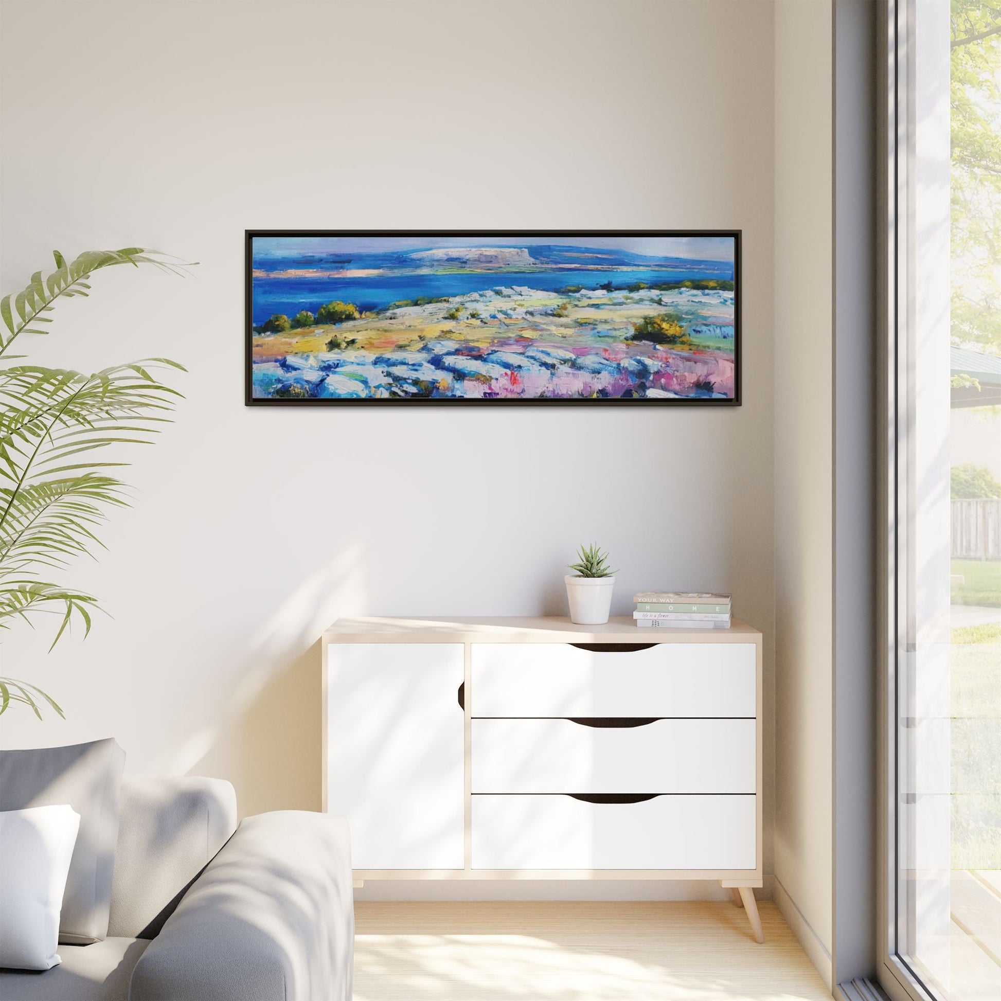 Burren 3 wall art featuring a scenic view of the Burren region in Ireland, printed on high-quality canvas with a premium frame for timeless décor