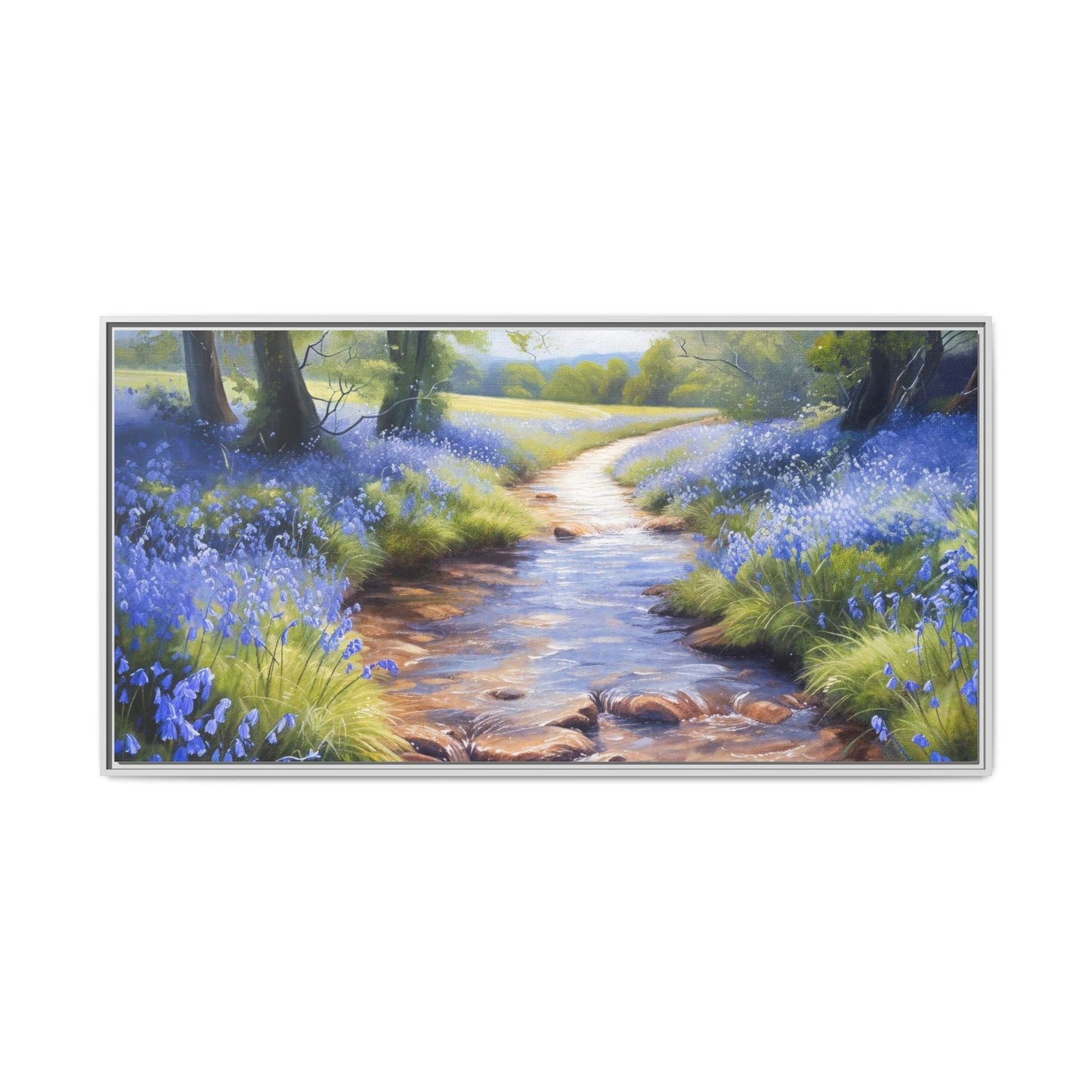 Bluebell Stream Wall Art - Serene Nature Landscape Canvas Print