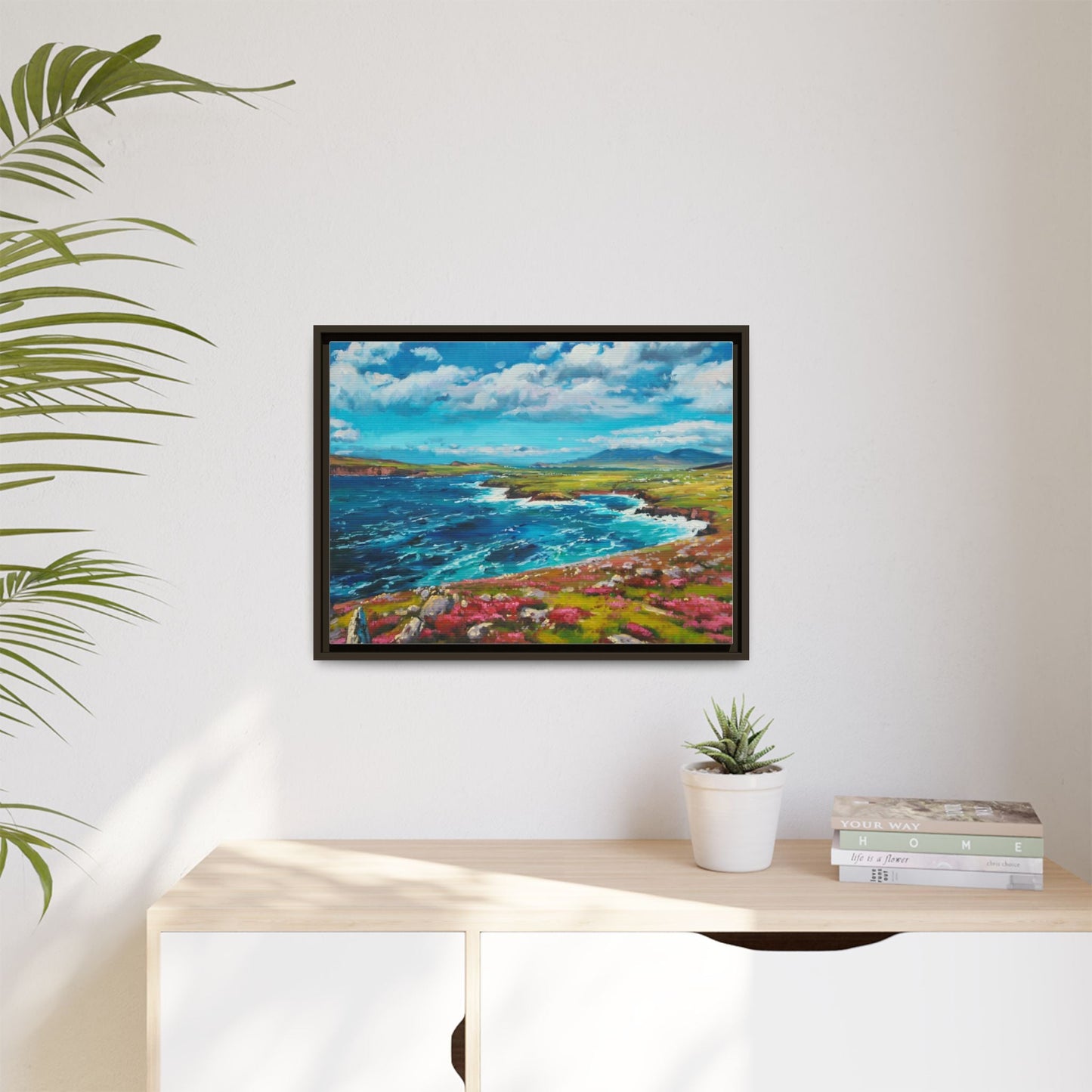 Dingle Peninsula wall art featuring a scenic view of Ireland's rugged coastline, printed on high-quality canvas with a premium frame.