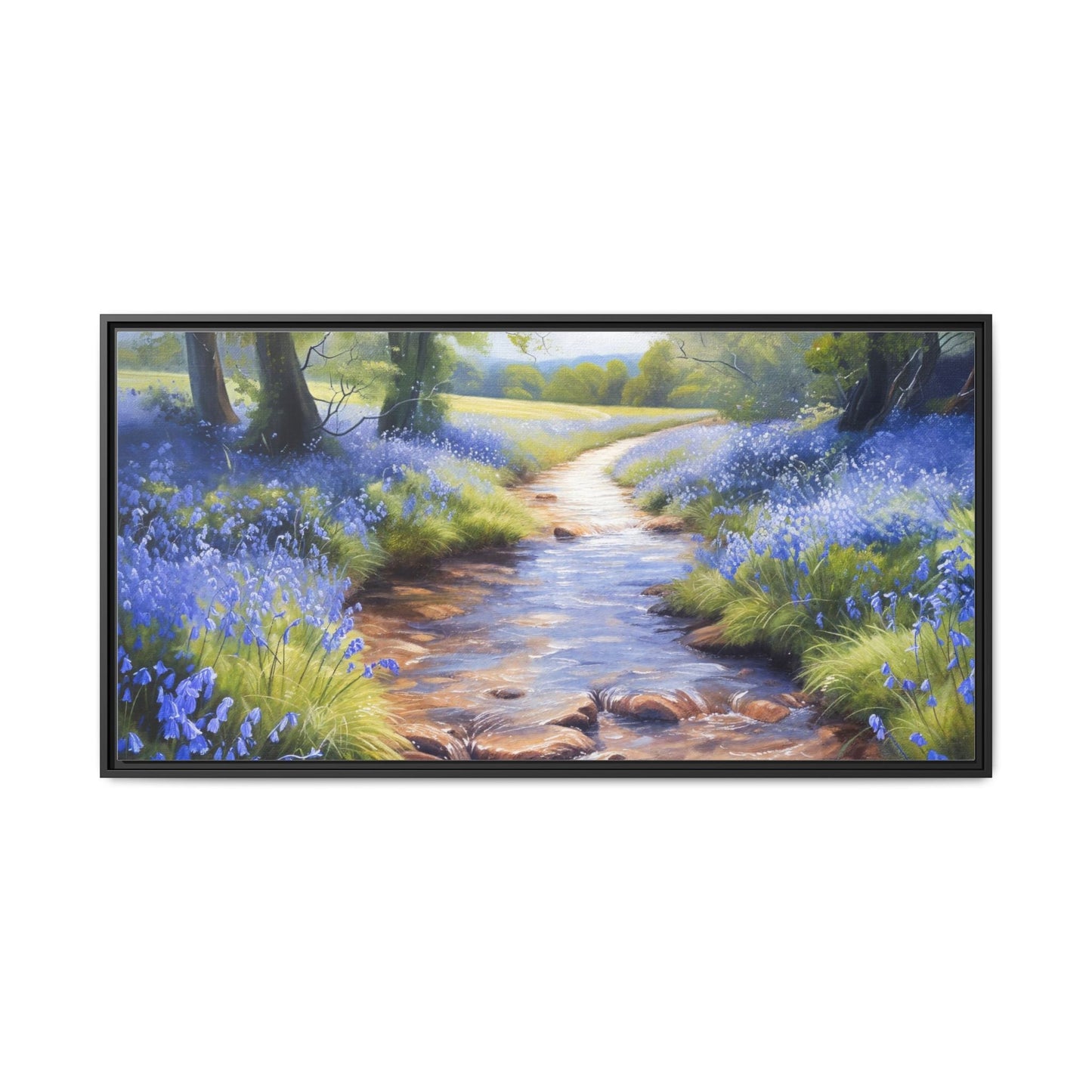 Bluebell Stream Wall Art - Serene Nature Landscape Canvas Print