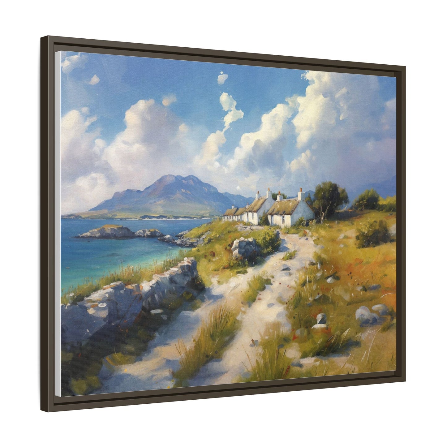 Blustery Day wall art featuring a dramatic wind-swept landscape in a pinewood frame.