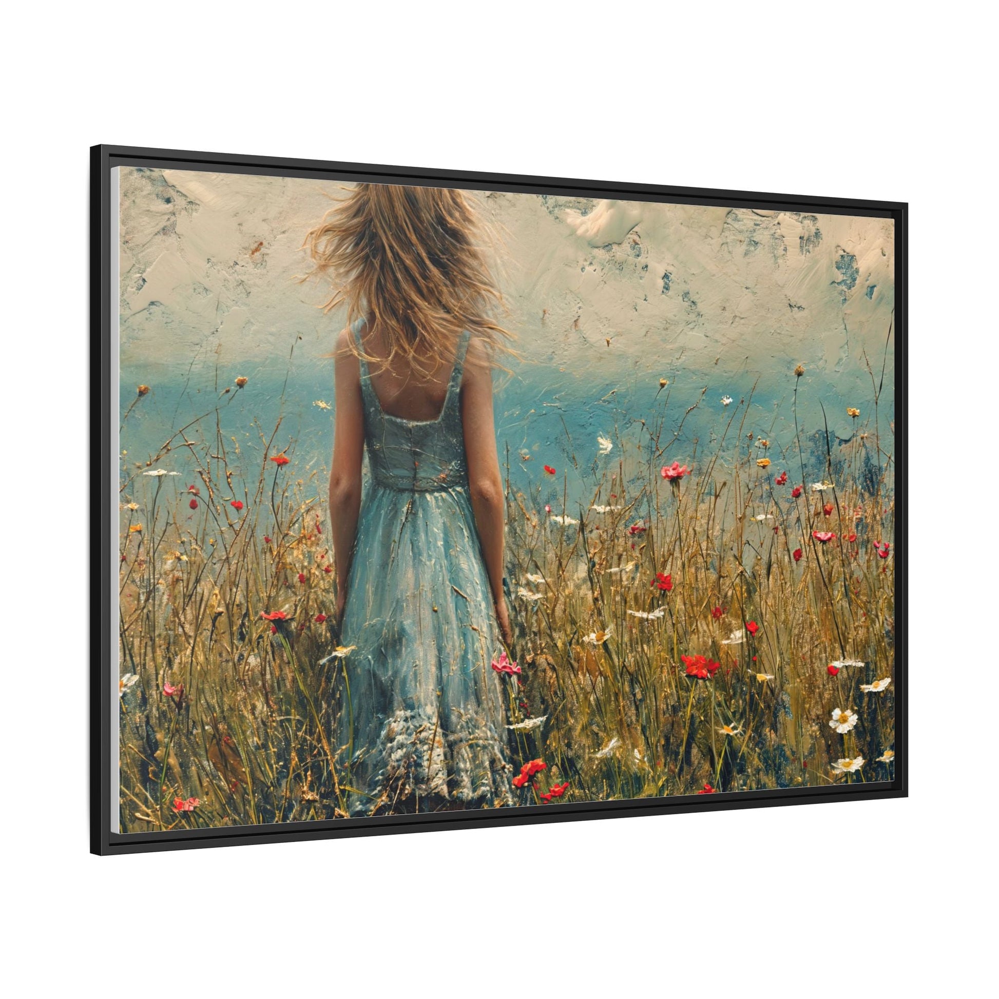 Young Girl Looking Out To Sea wall art, featuring a peaceful ocean view and a young girl in contemplation, printed on high-quality canvas for timeless décor.