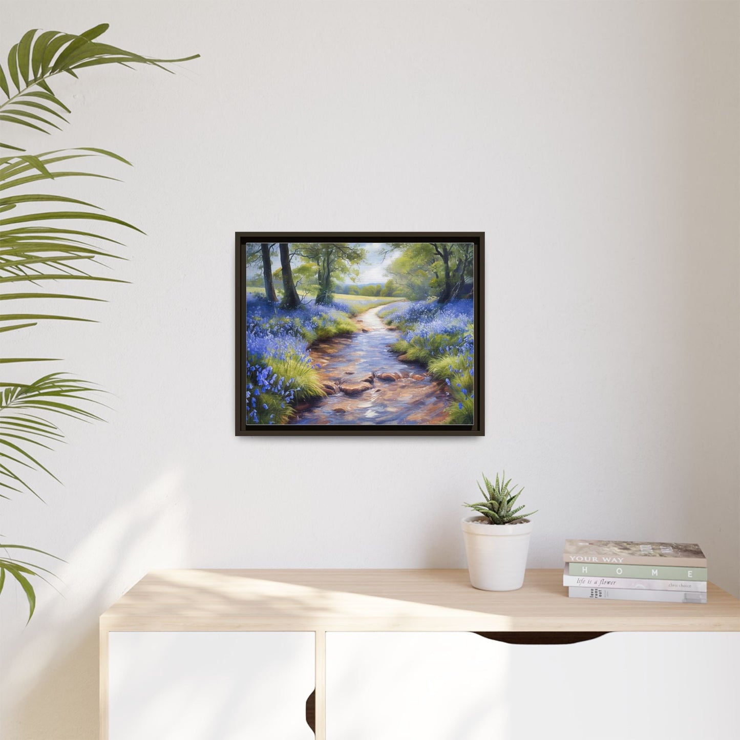 Bluebell Stream Wall Art - Serene Nature Landscape Canvas Print