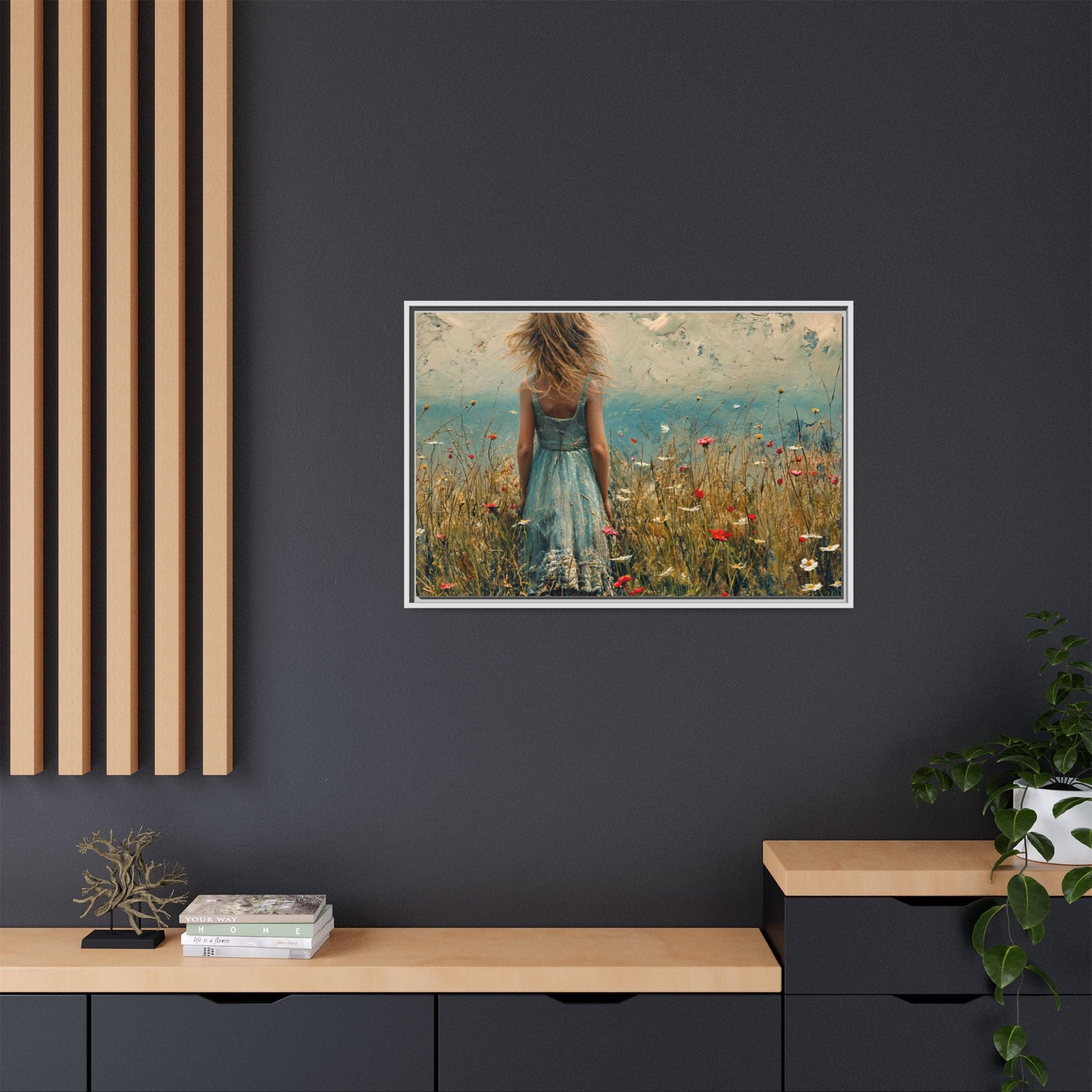 Young Girl Looking Out To Sea wall art, featuring a peaceful ocean view and a young girl in contemplation, printed on high-quality canvas for timeless décor.