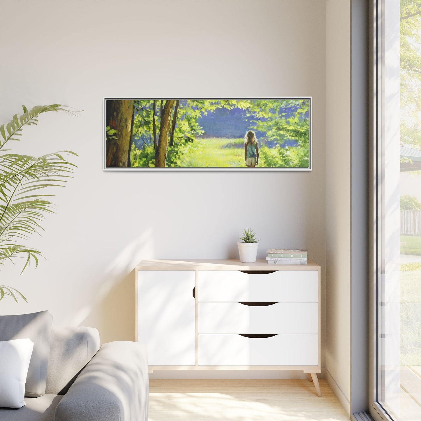 INTO THE LIGHT 11 – A captivating artwork featuring a luminous scene that evokes a sense of depth, movement, and serenity, framed in premium pinewood for timeless décor.