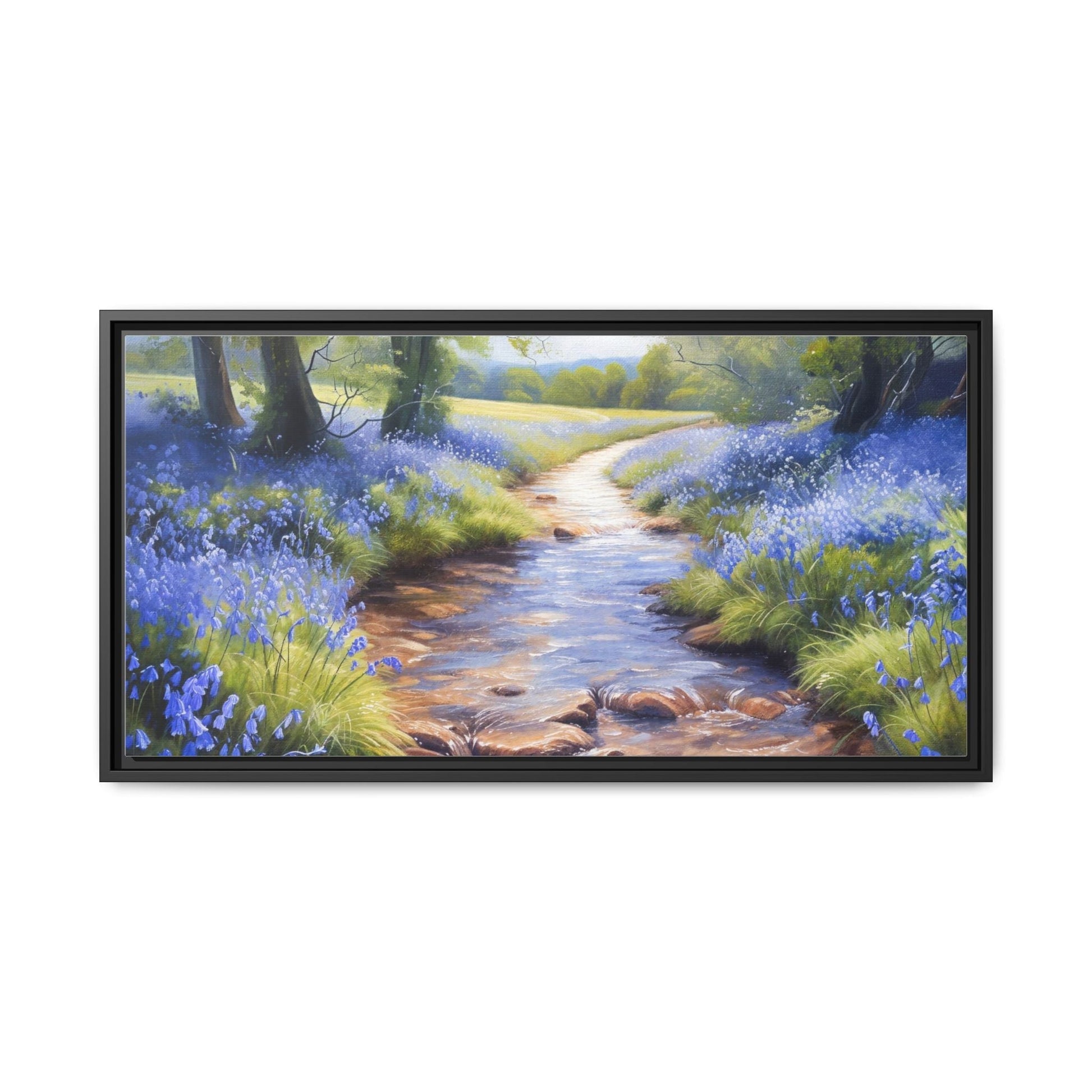 Bluebell Stream Wall Art - Serene Nature Landscape Canvas Print