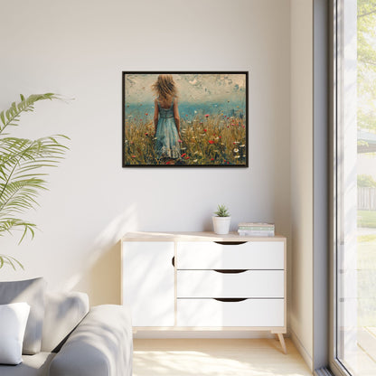 Young Girl Looking Out To Sea wall art, featuring a peaceful ocean view and a young girl in contemplation, printed on high-quality canvas for timeless décor.