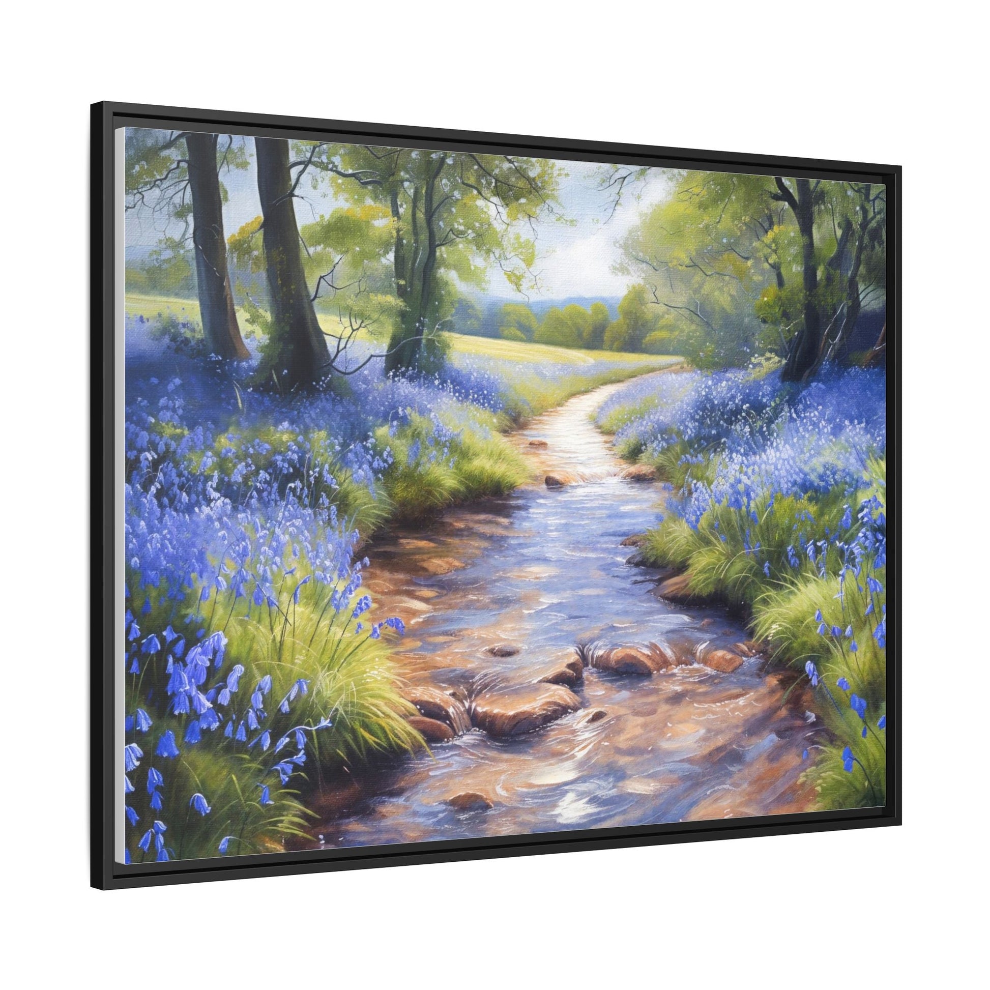 Bluebell Stream Wall Art - Serene Nature Landscape Canvas Print