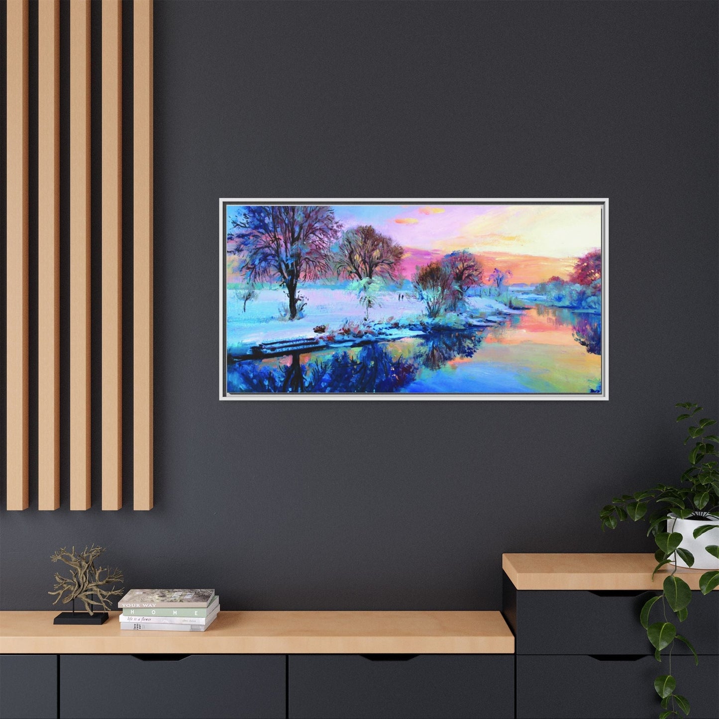 Winter Trees framed art – Premium pinewood frame with a cotton-polyester canvas print, featuring a protective coating for lasting beauty and timeless décor.